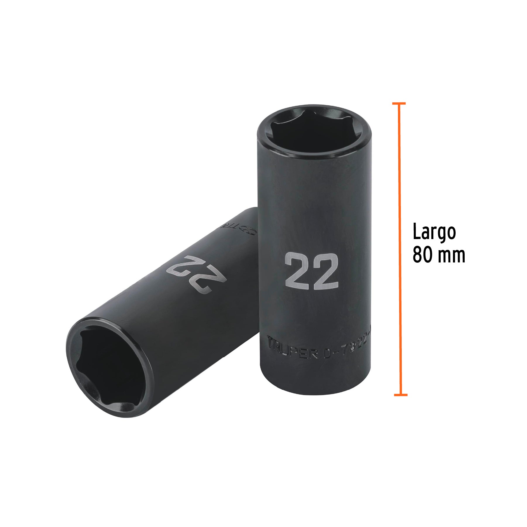 Dado largo impacto de 22 mm, 6 puntas, cuadro 1/2", TRUPER