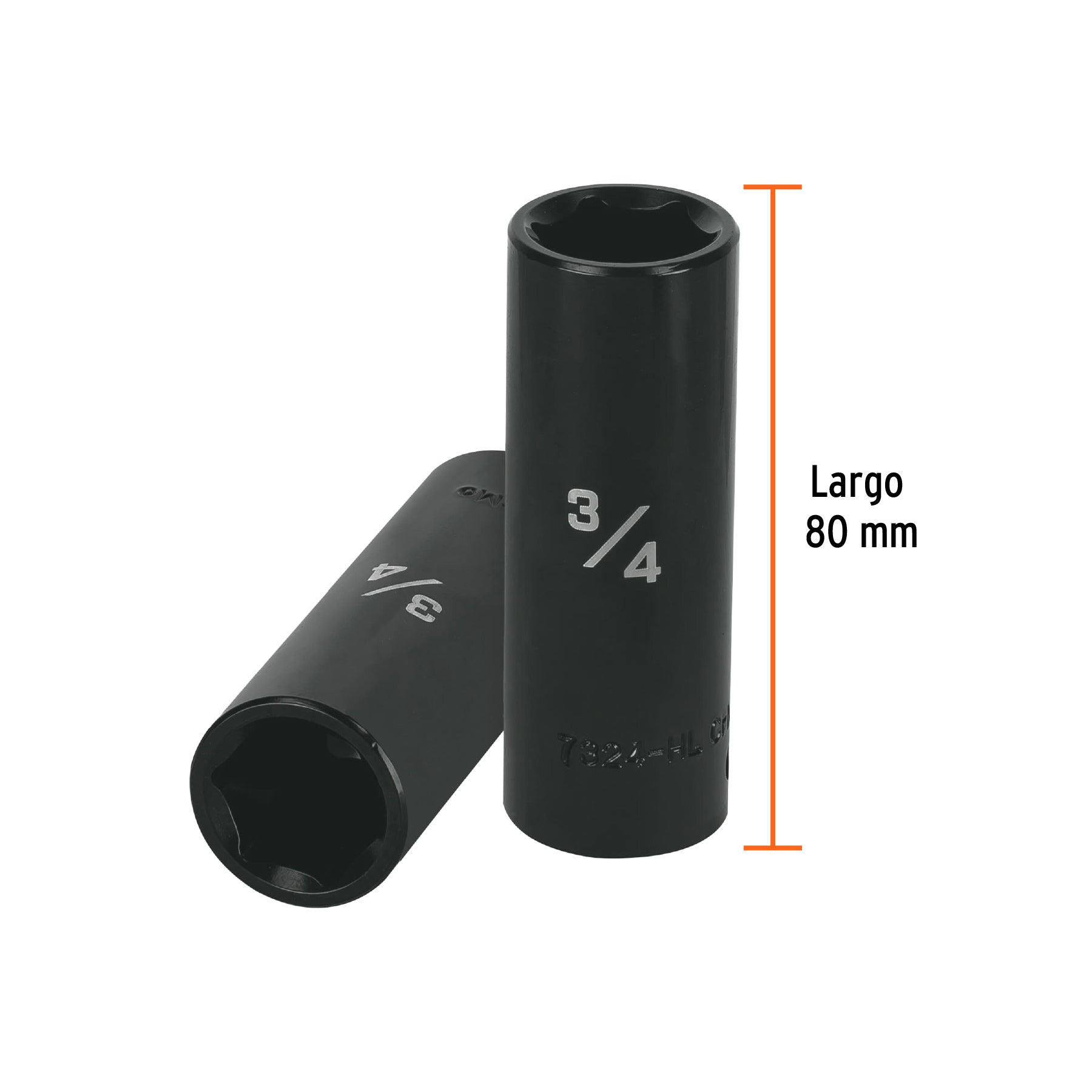 Dado largo impacto de 3/4", 6 puntas, cuadro 1/2", TRUPER