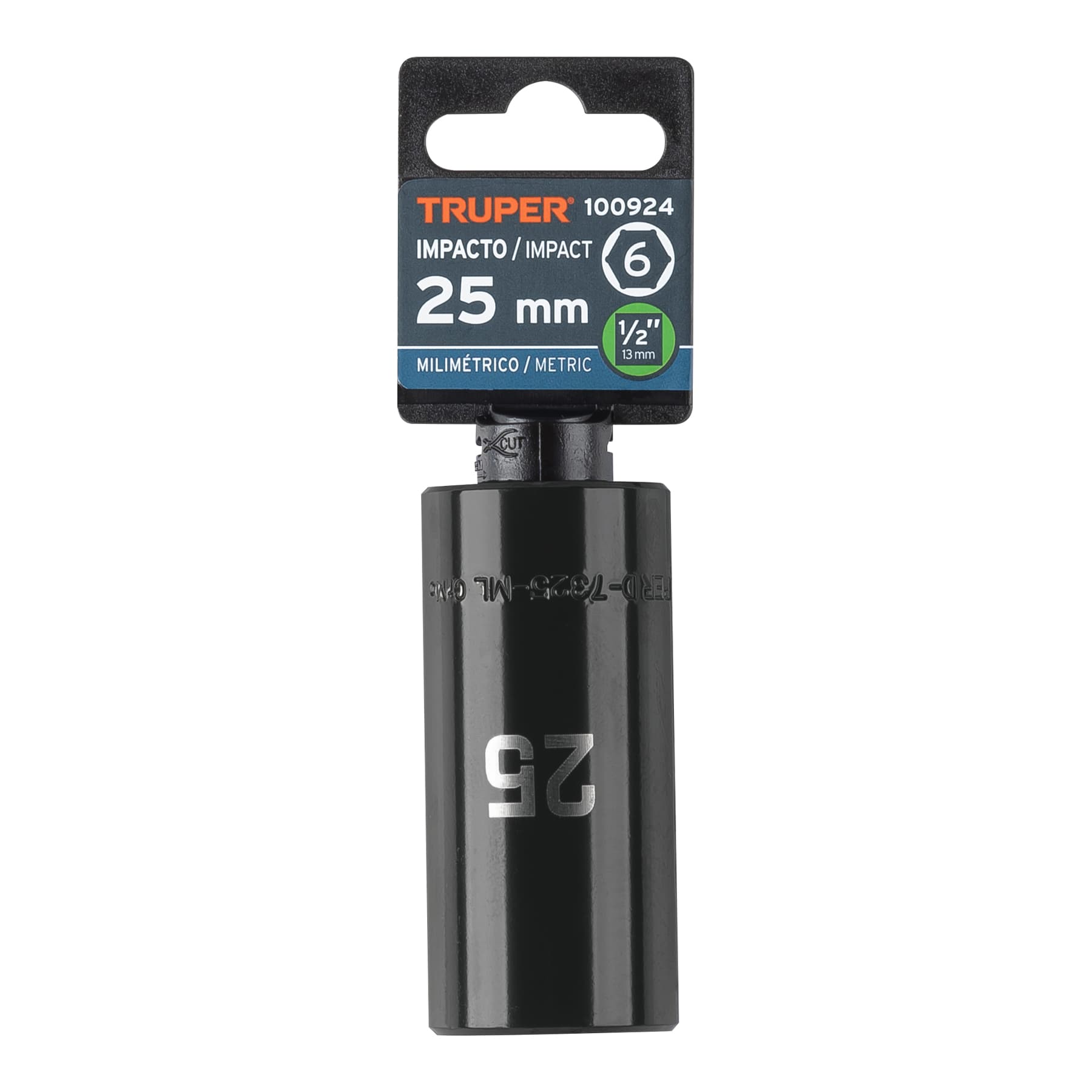 Dado largo impacto de 25 mm, 6 puntas, cuadro 1/2", TRUPER