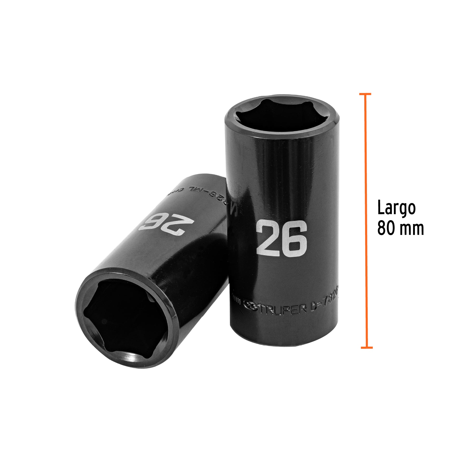 Dado largo impacto de 26 mm, 6 puntas, cuadro 1/2", TRUPER