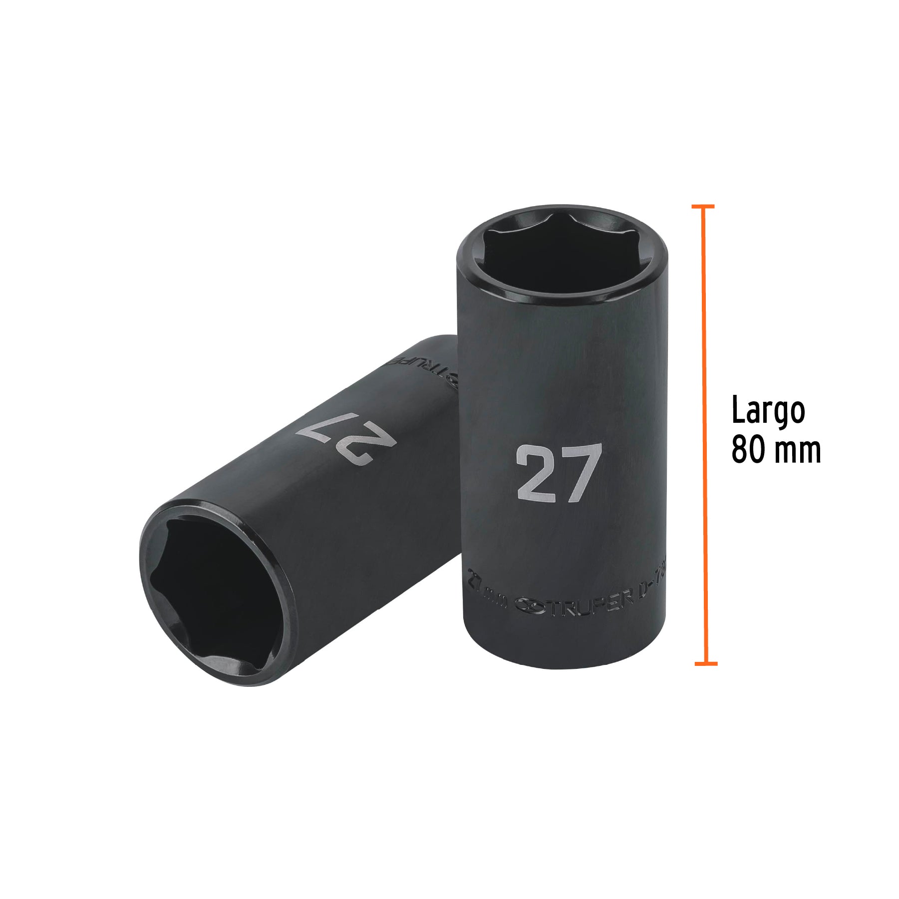 Dado largo impacto de 27 mm, 6 puntas, cuadro 1/2", TRUPER