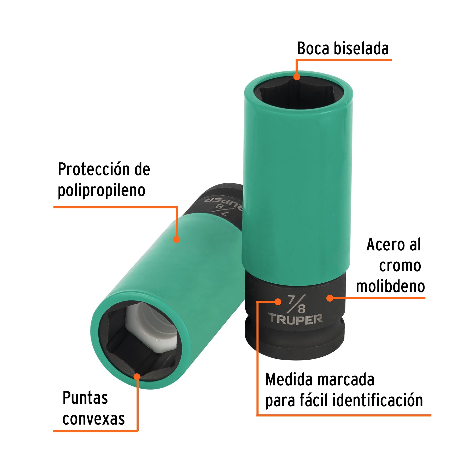 Dado largo impacto prot. plást. 7/8", 6 puntas, cuadro 1/2"