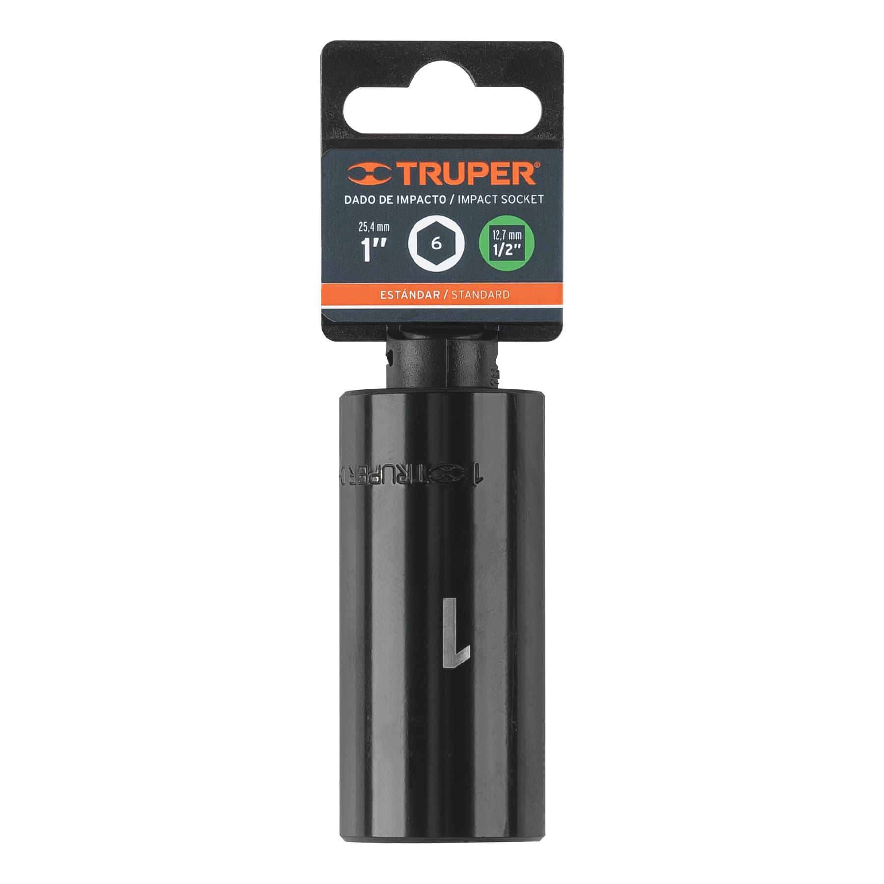 Dado largo impacto de 1", 6 puntas, cuadro 1/2", TRUPER