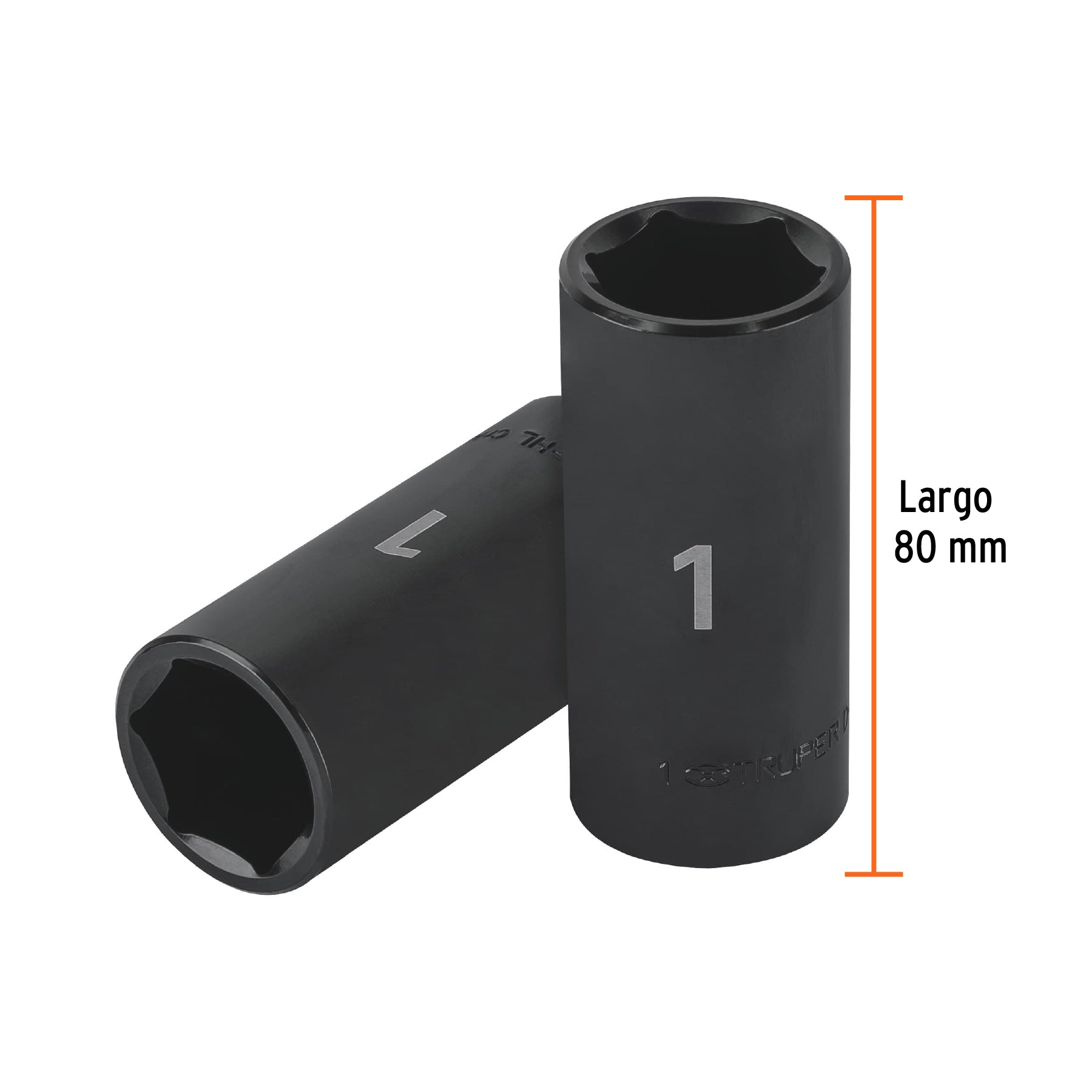 Dado largo impacto de 1", 6 puntas, cuadro 1/2", TRUPER