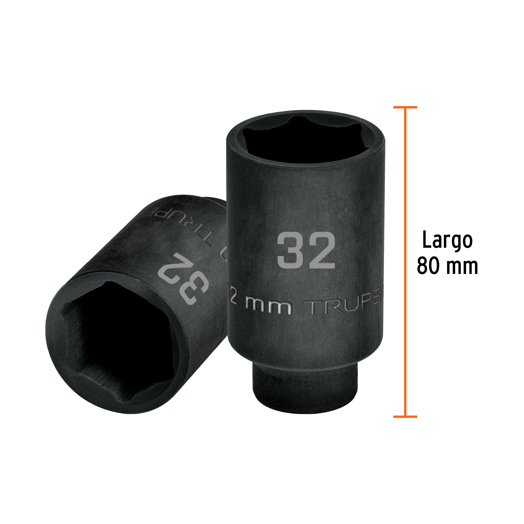 Dado largo impacto de 32 mm, 6 puntas, cuadro 1/2", TRUPER
