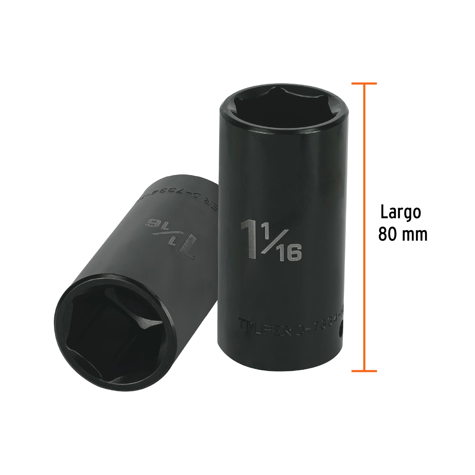 Dado largo impacto de 1-1/16", 6 puntas, cuadro 1/2",Truper