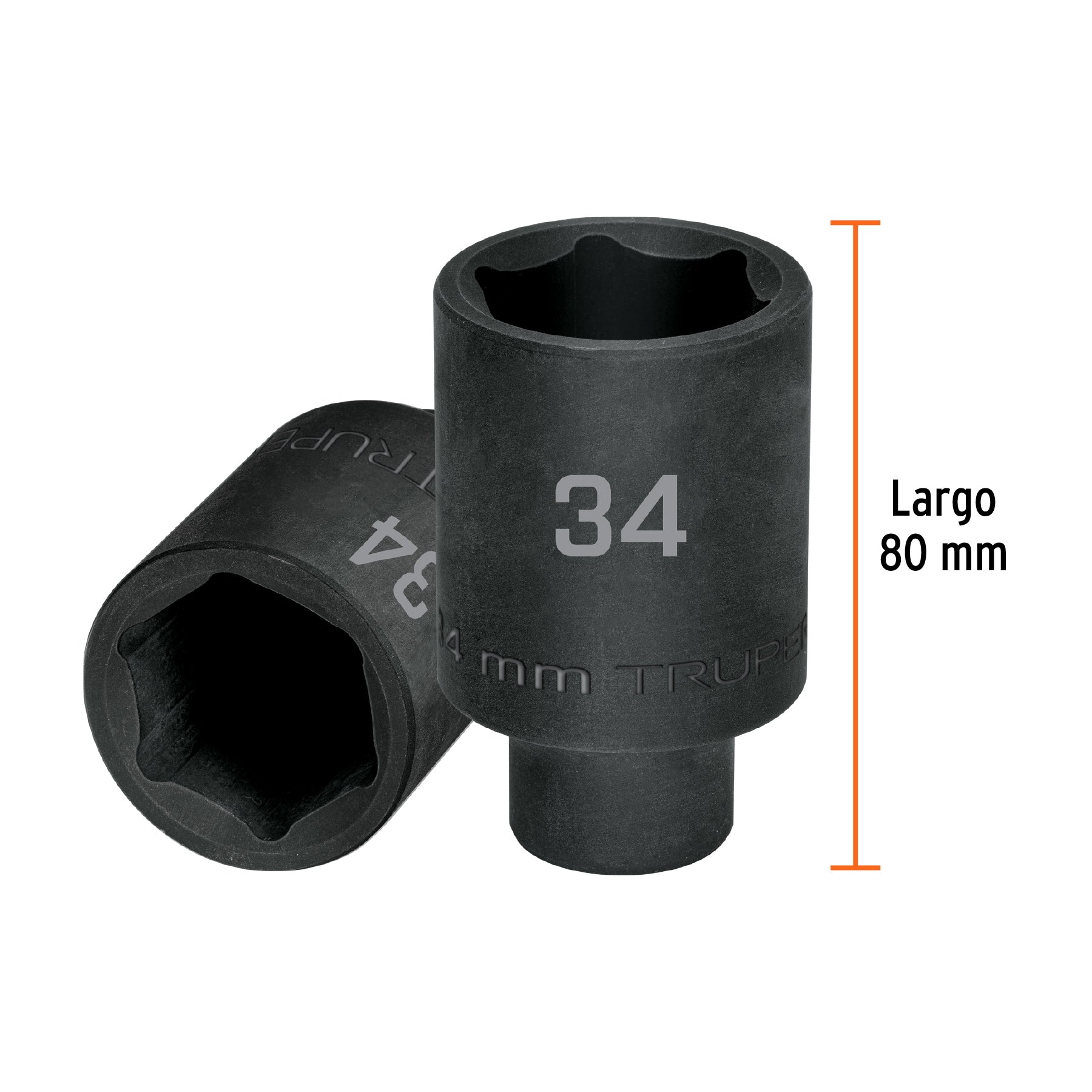 Dado largo impacto de 34 mm, 6 puntas, cuadro 1/2", TRUPER