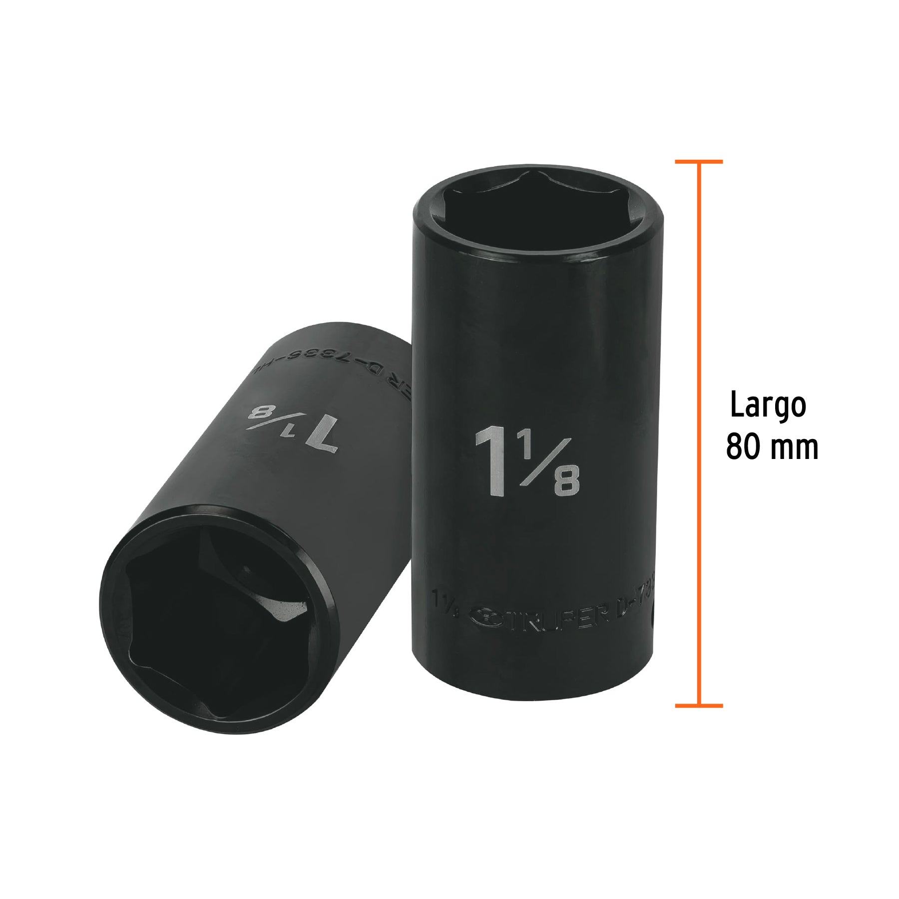 Dado largo impacto de 1-1/8", 6 puntas, cuadro 1/2", TRUPER