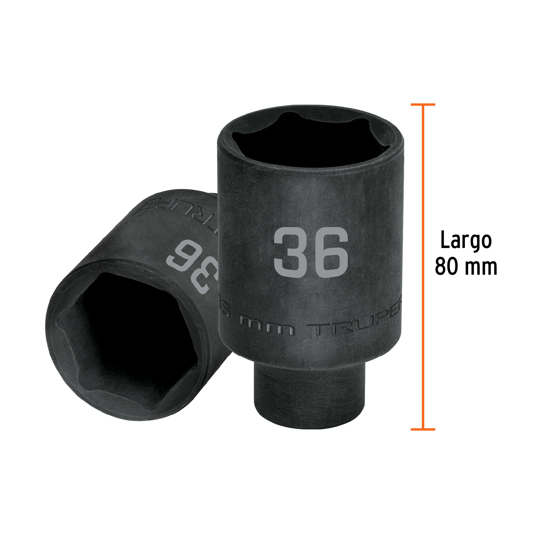 Dado largo impacto de 36 mm, 6 puntas, cuadro 1/2", TRUPER