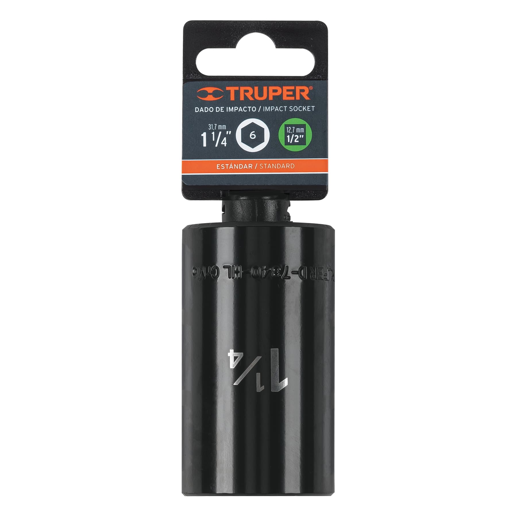 Dado largo impacto de 1-1/4", 6 puntas, cuadro 1/2", TRUPER