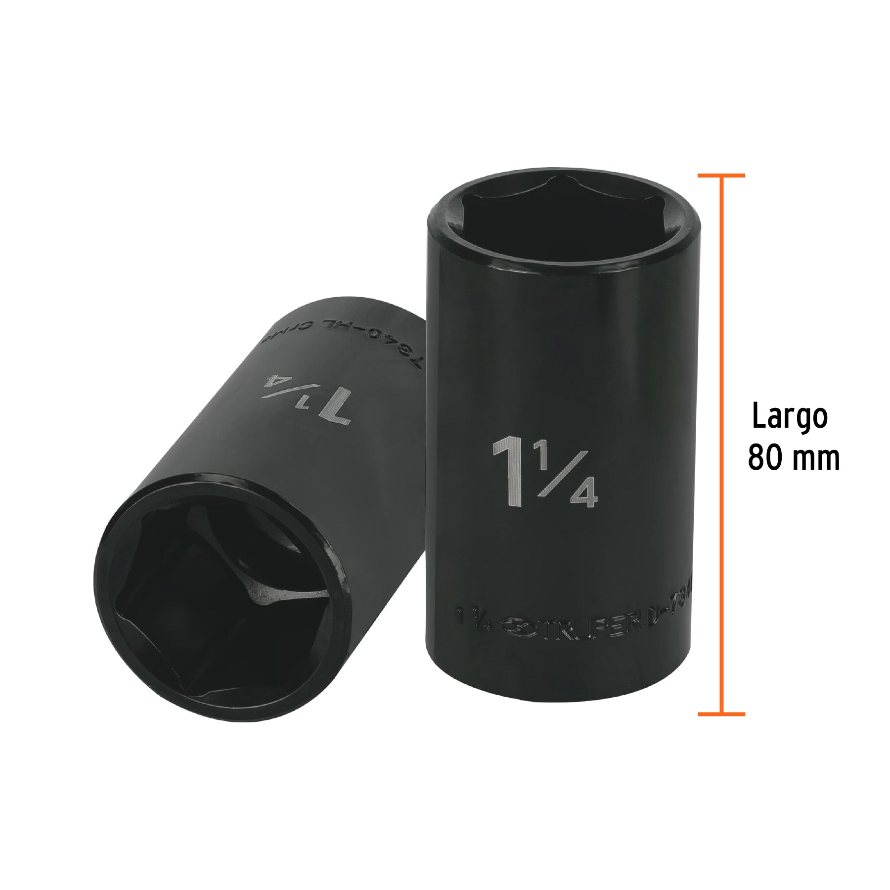 Dado largo impacto de 1-1/4", 6 puntas, cuadro 1/2", TRUPER