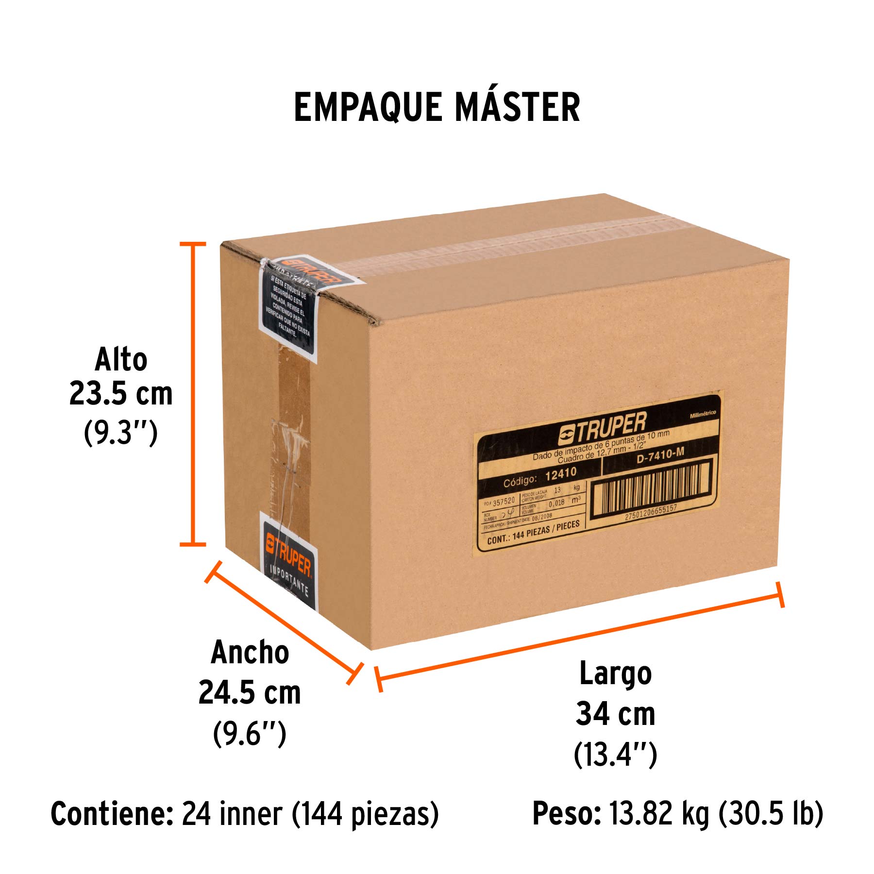 Dado cuadro 1/2" de impacto 6 puntas de 10 mm, TRUPER - Empaque