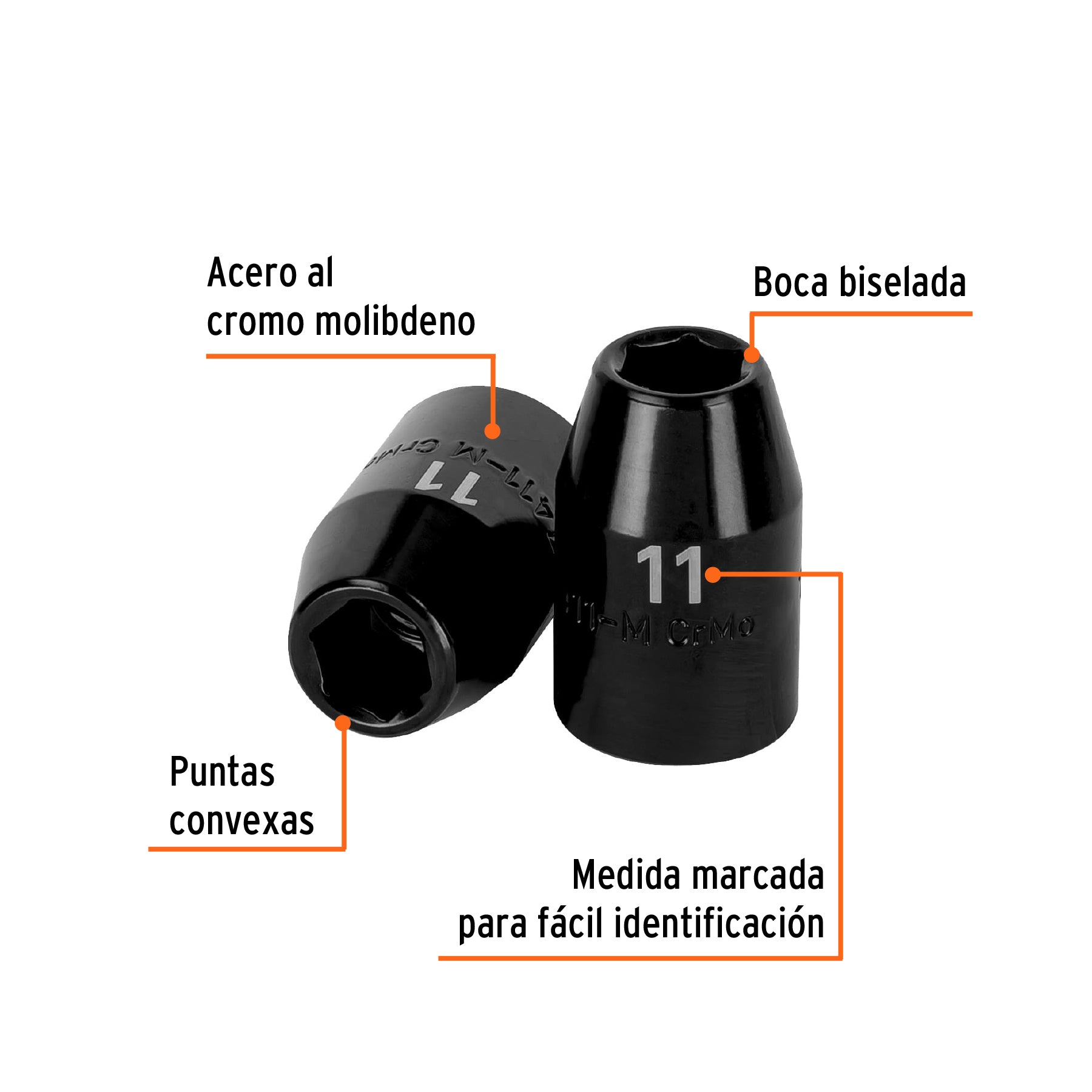 Dado cuadro 1/2" de impacto 6 puntas de 11 mm, TRUPER