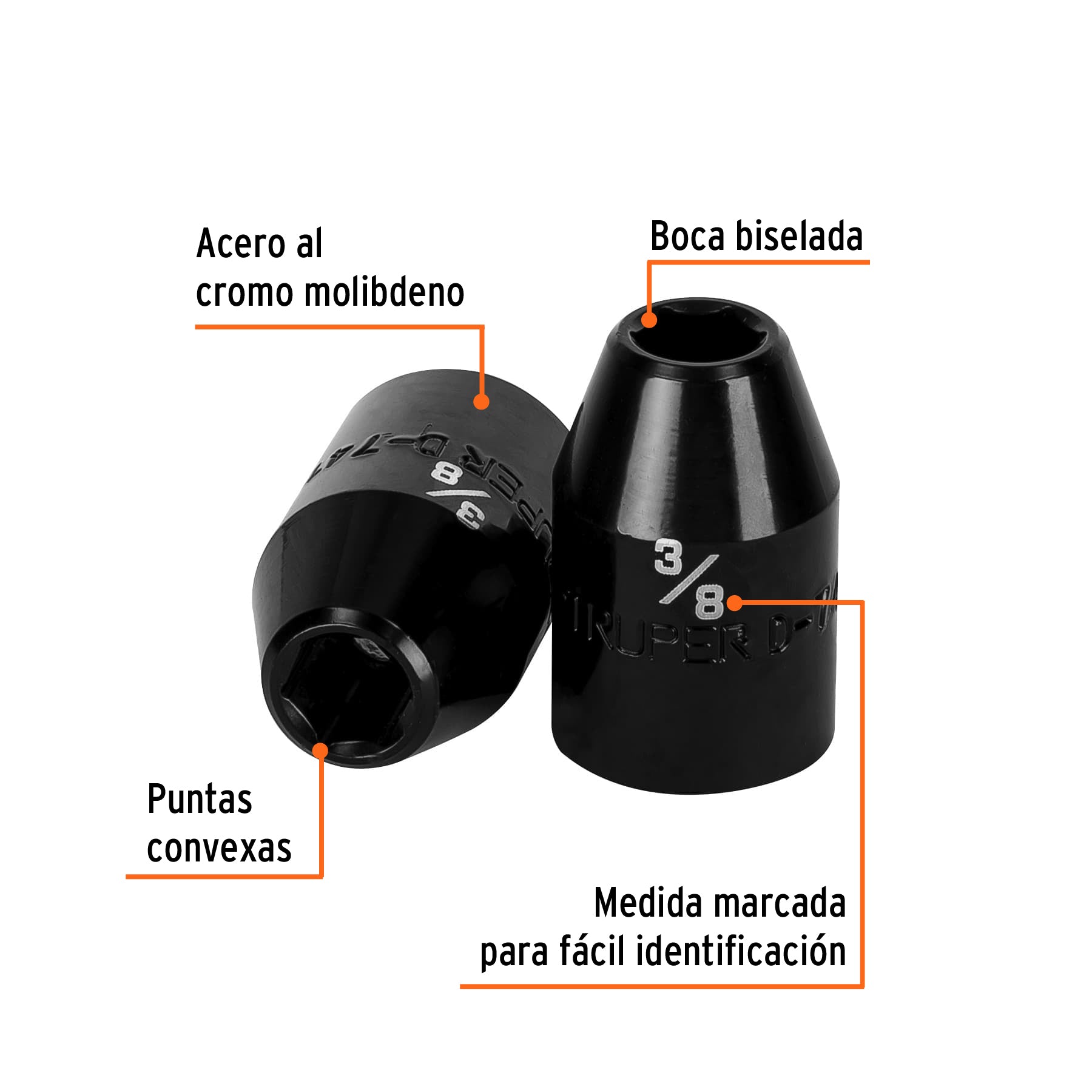 Dado de impacto de 3/8", 6 puntas, cuadro 1/2", TRUPER