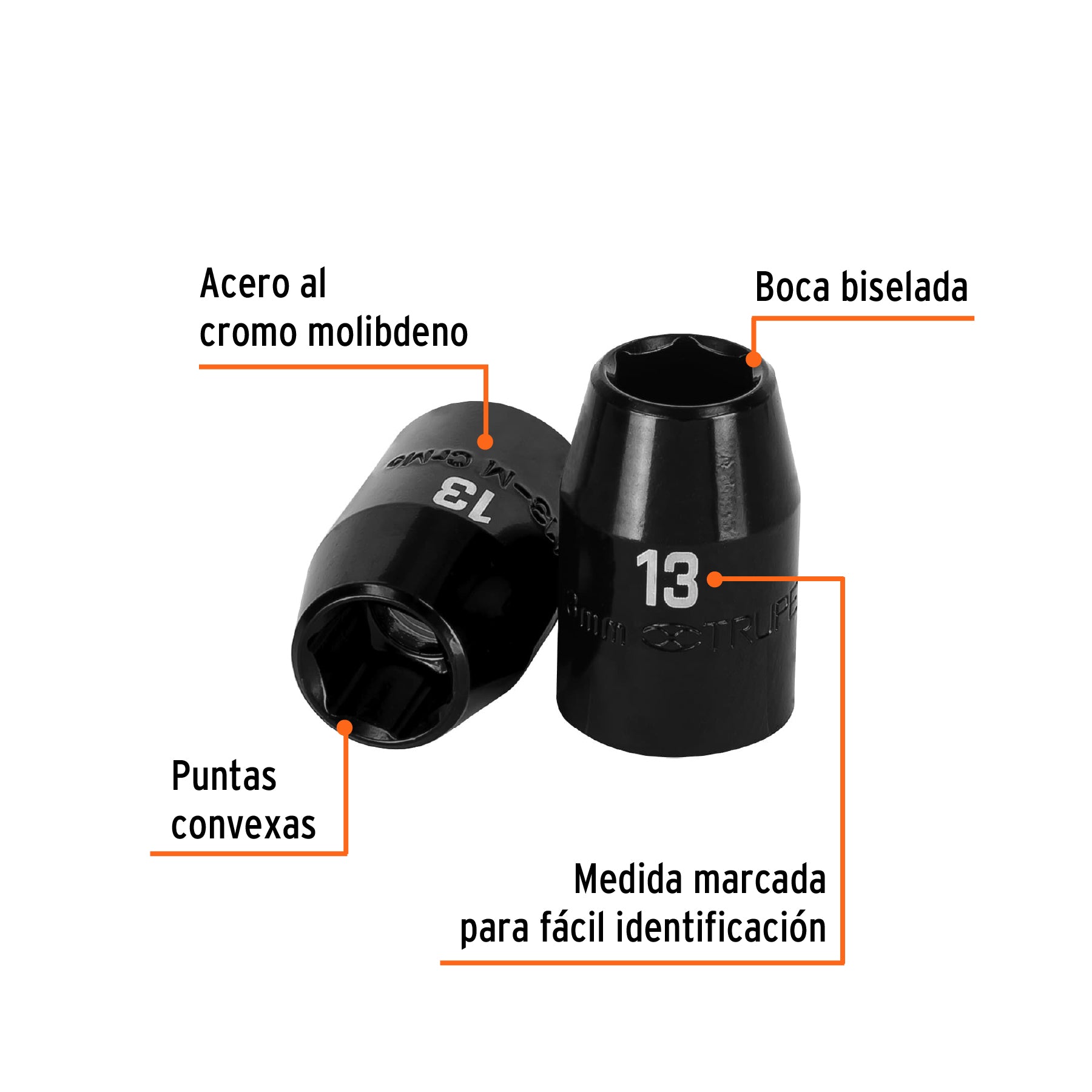 Dado cuadro 1/2" de impacto 6 puntas de 13 mm, TRUPER