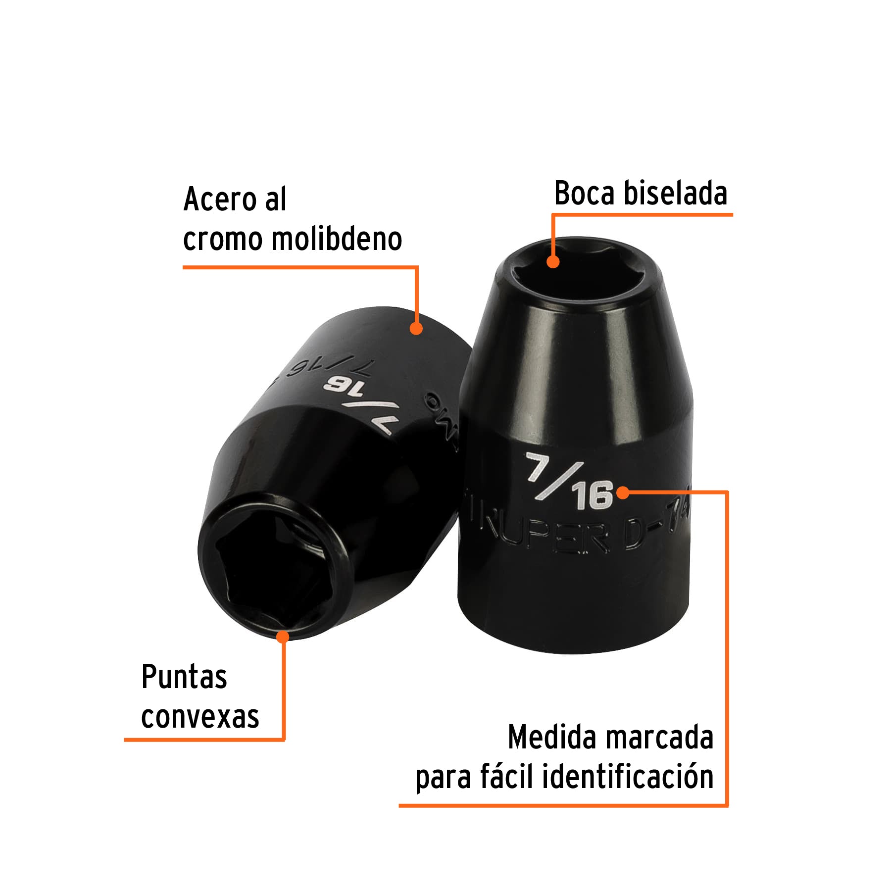 Dado de impacto de 7/16", 6 puntas, cuadro 1/2", TRUPER