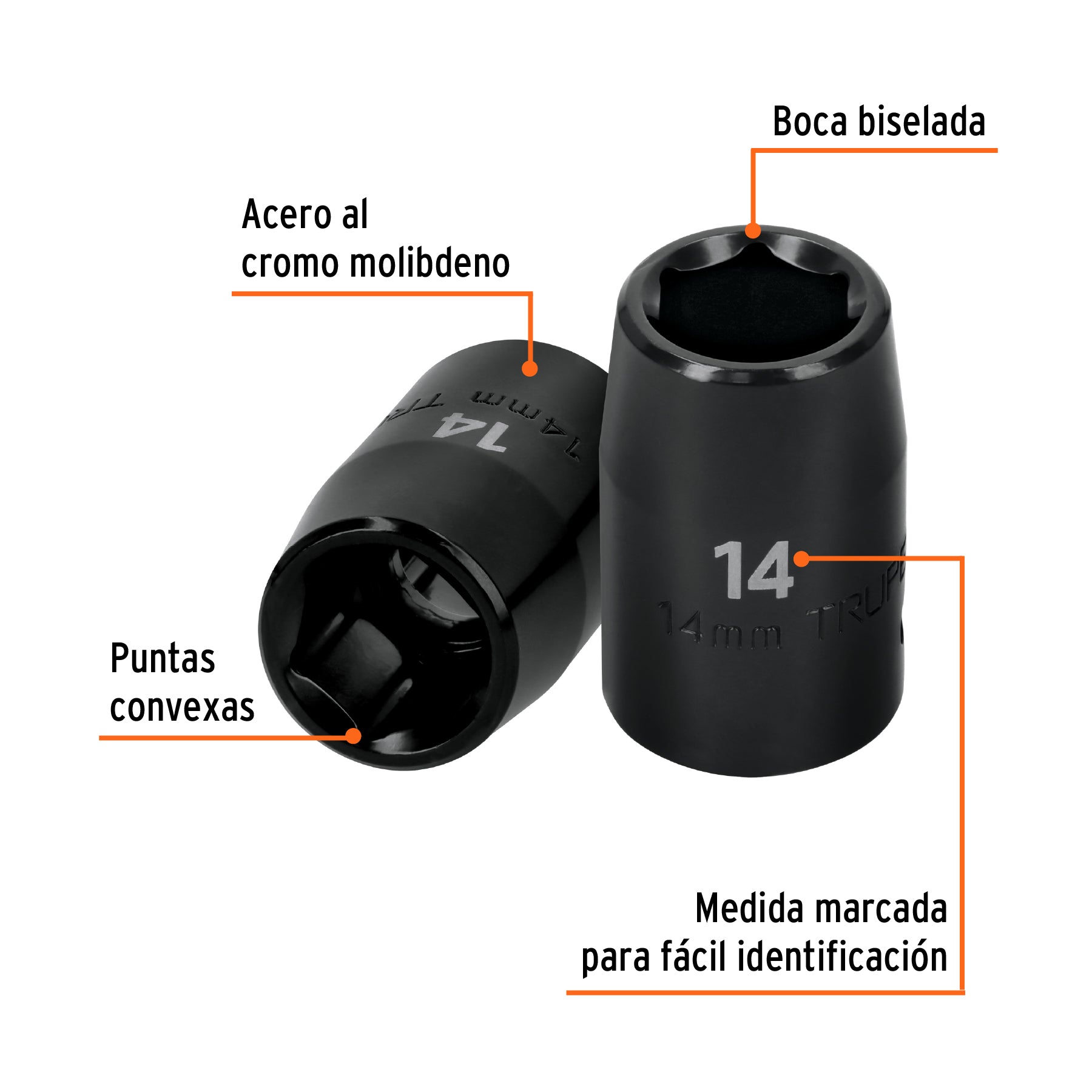 Dado cuadro 1/2" de impacto 6 puntas de 14 mm, TRUPER