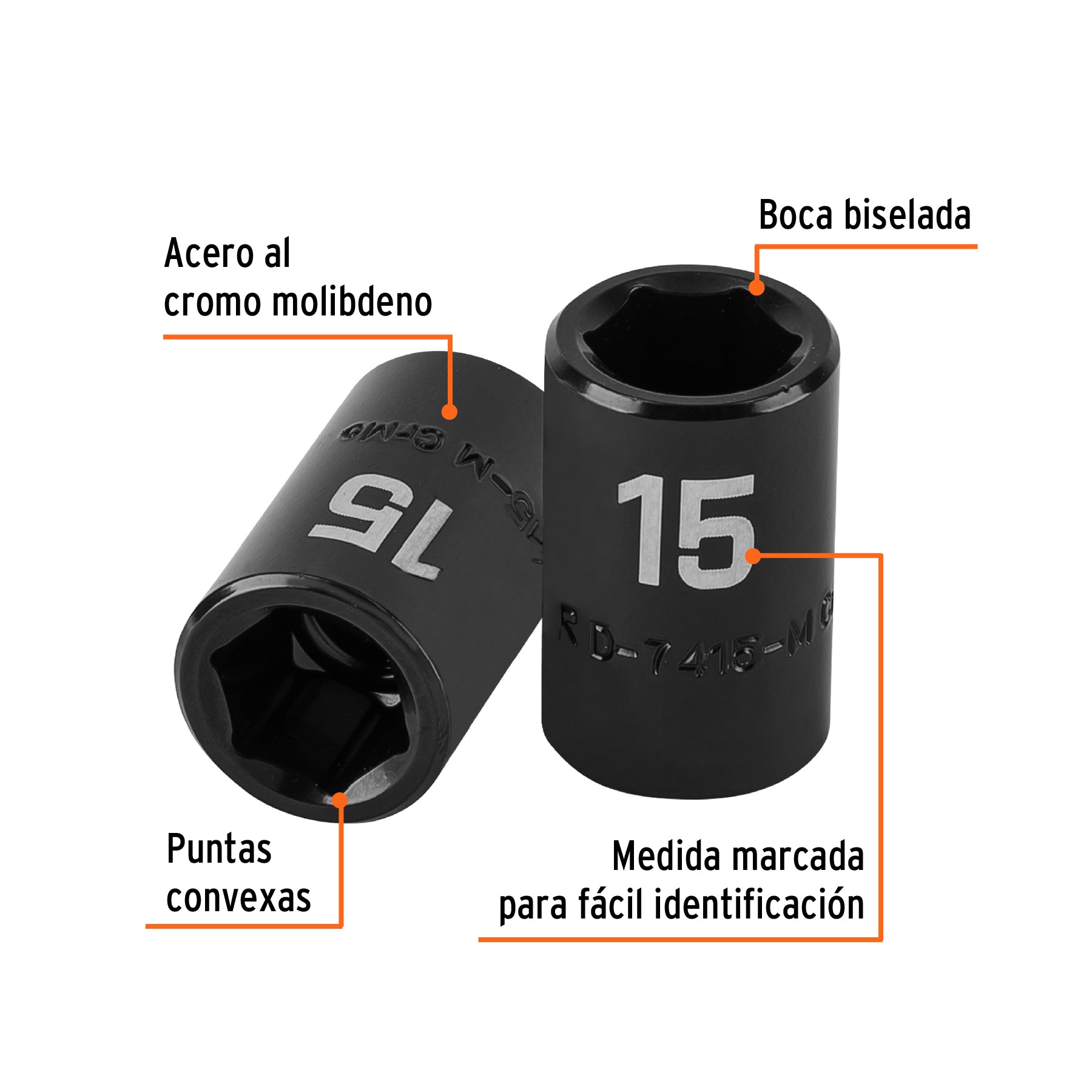 Dado cuadro 1/2" de impacto 6 puntas de 15 mm, TRUPER