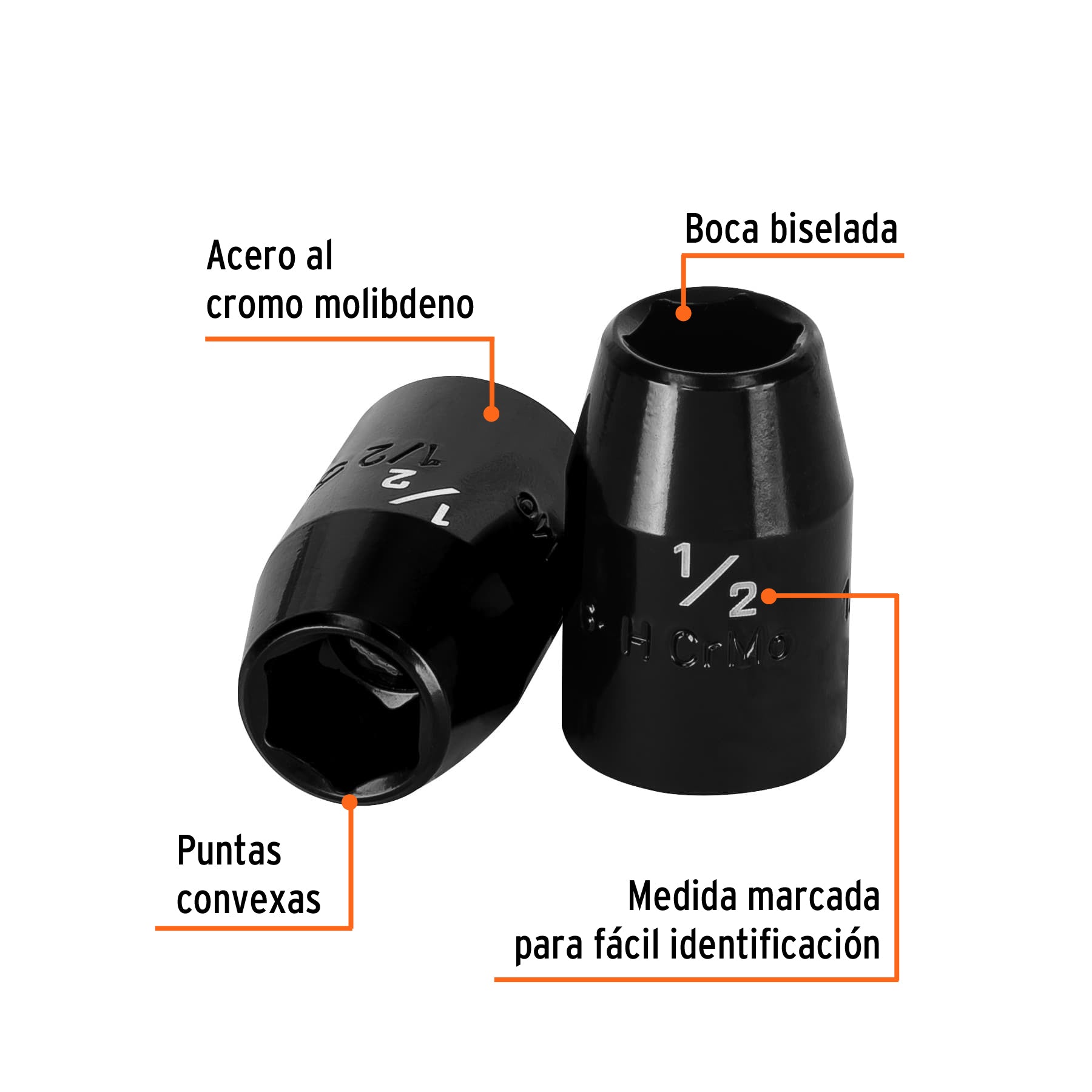 Dado de impacto de 1/2", 6 puntas, cuadro 1/2", TRUPER