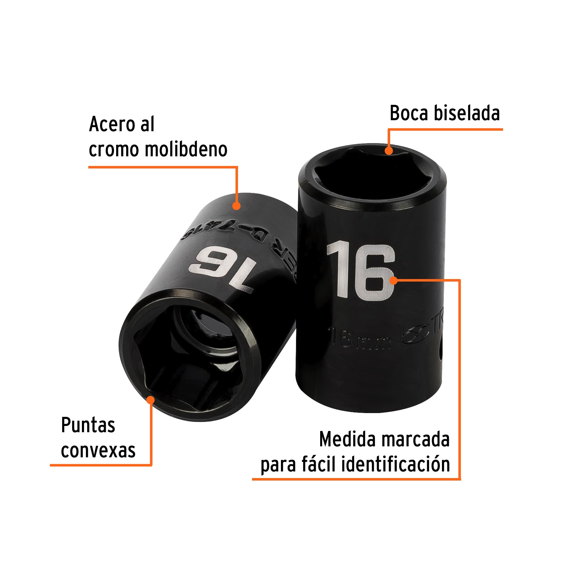 Dado cuadro 1/2" de impacto 6 puntas de 16 mm, TRUPER