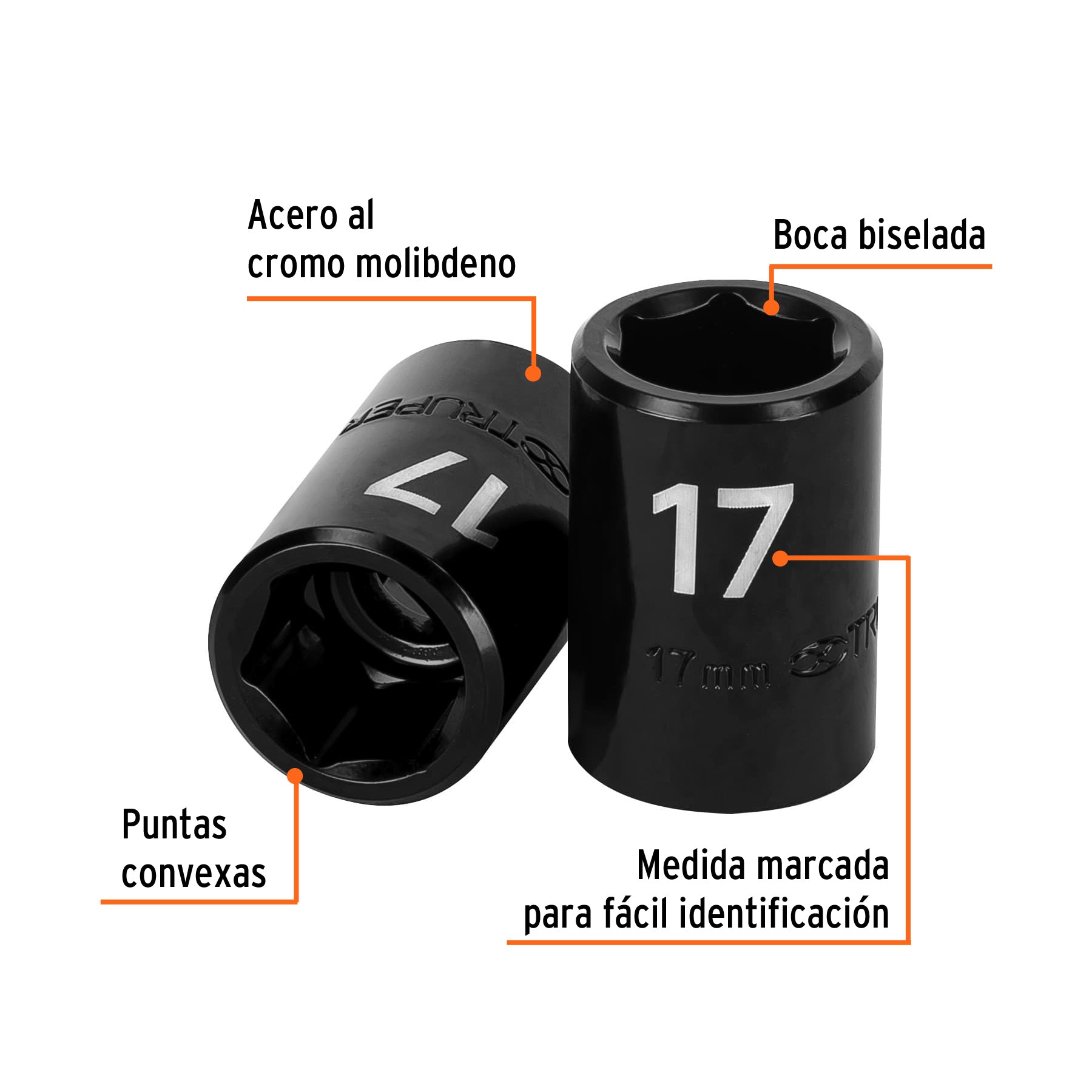 Dado cuadro 1/2" de impacto 6 puntas de 17 mm, TRUPER