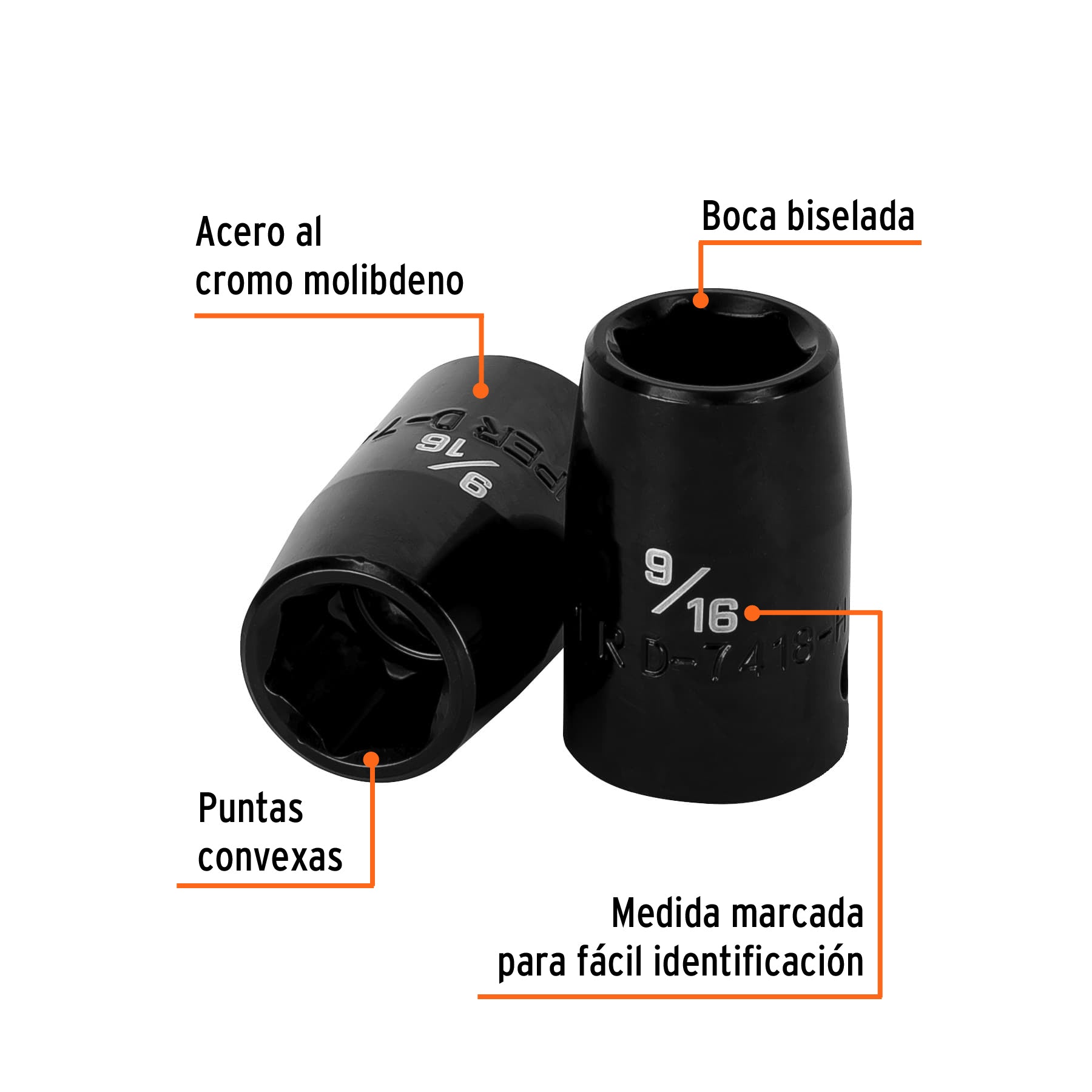Dado de impacto de 9/16", 6 puntas, cuadro 1/2", TRUPER
