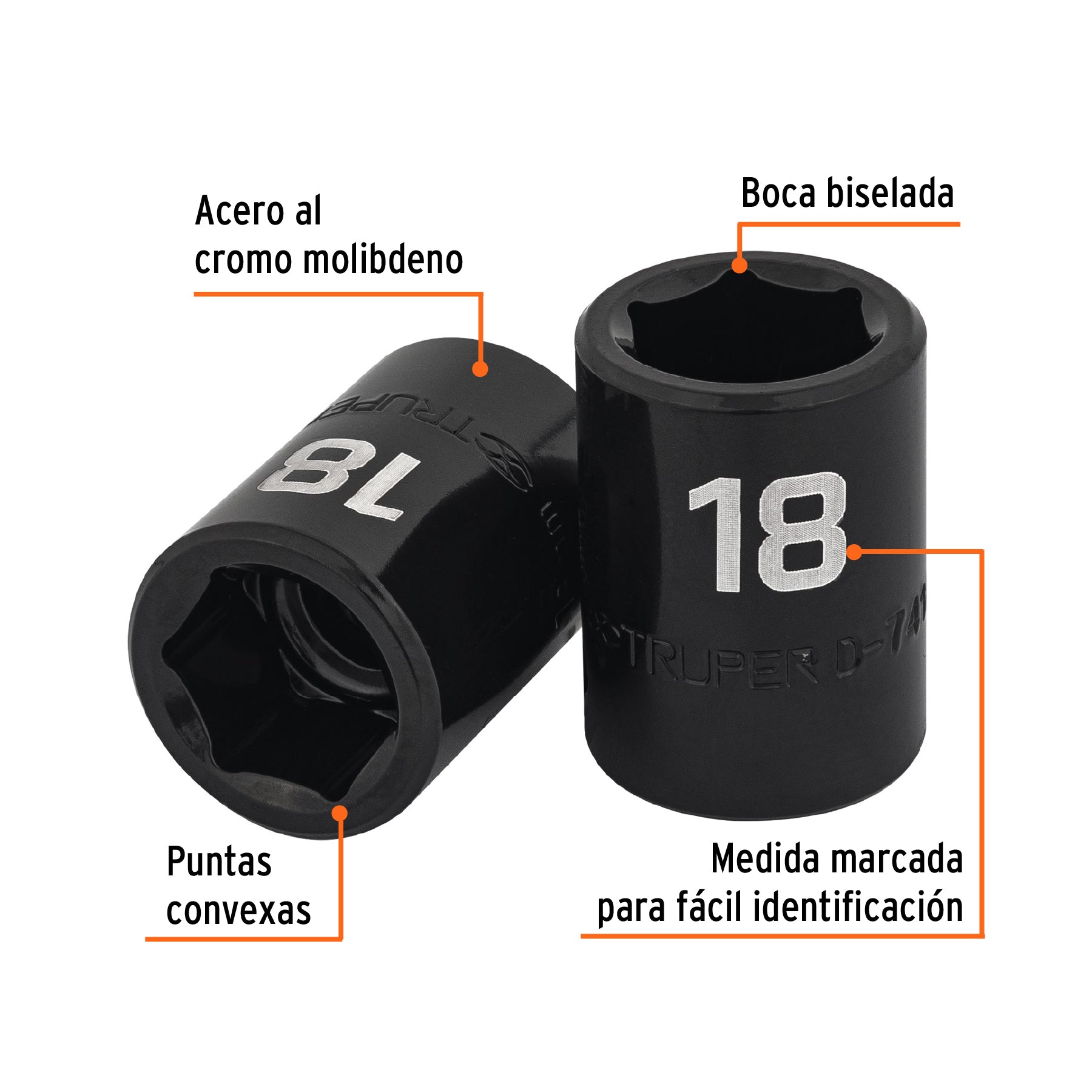 Dado cuadro 1/2" de impacto 6 puntas de 18 mm, TRUPER