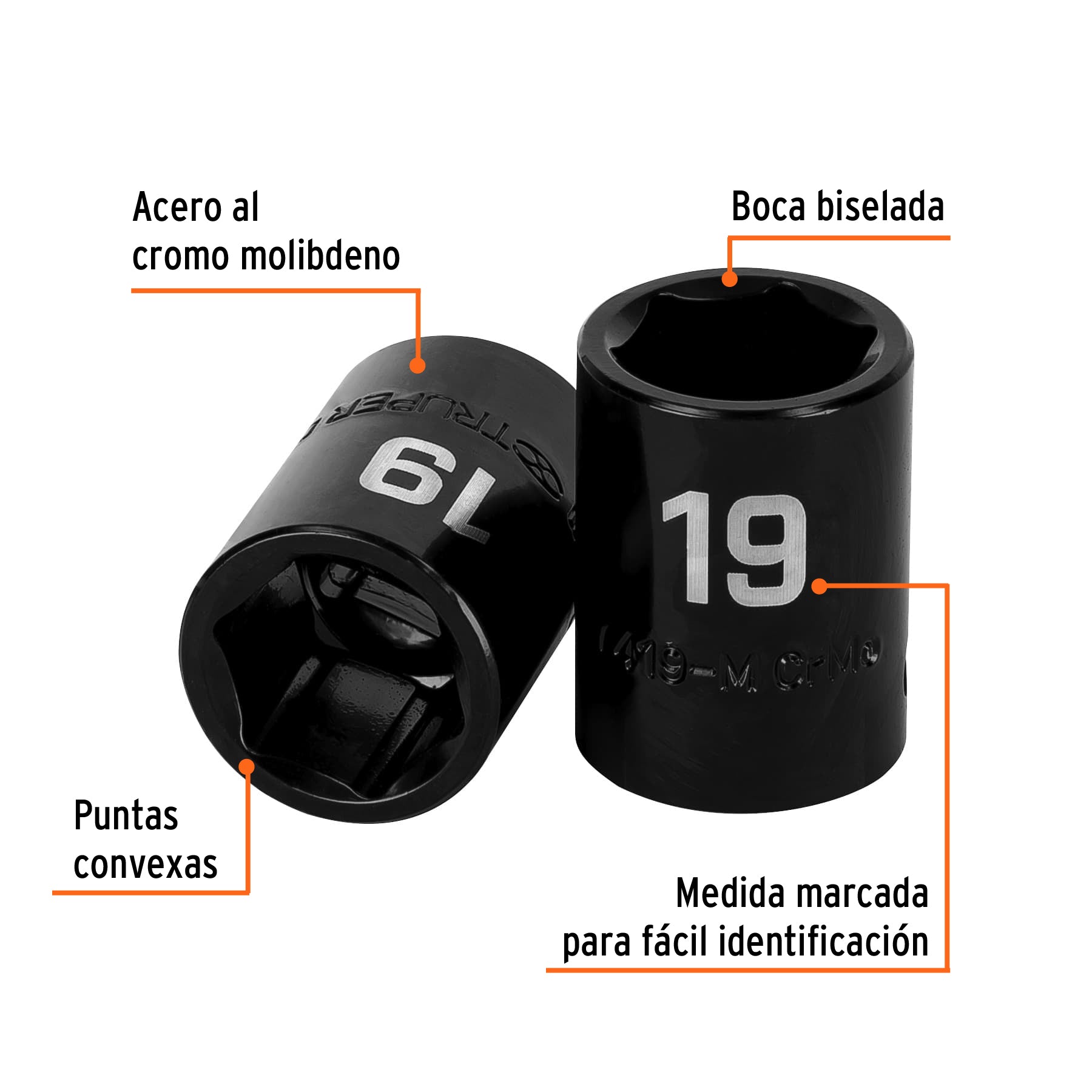 Dado cuadro 1/2" de impacto 6 puntas de 19 mm, TRUPER