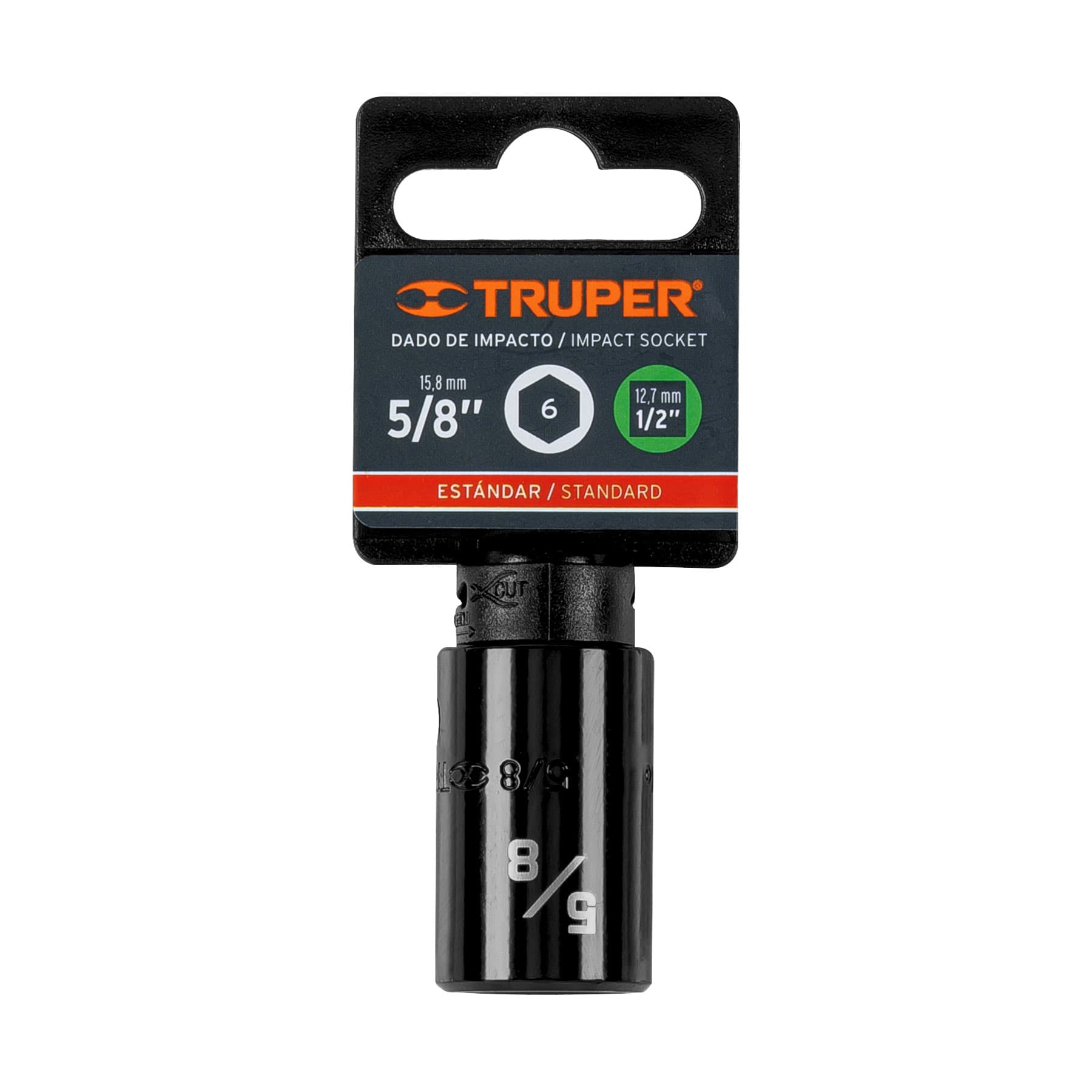 Dado de impacto de 5/8", 6 puntas cuadro 1/2", TRUPER