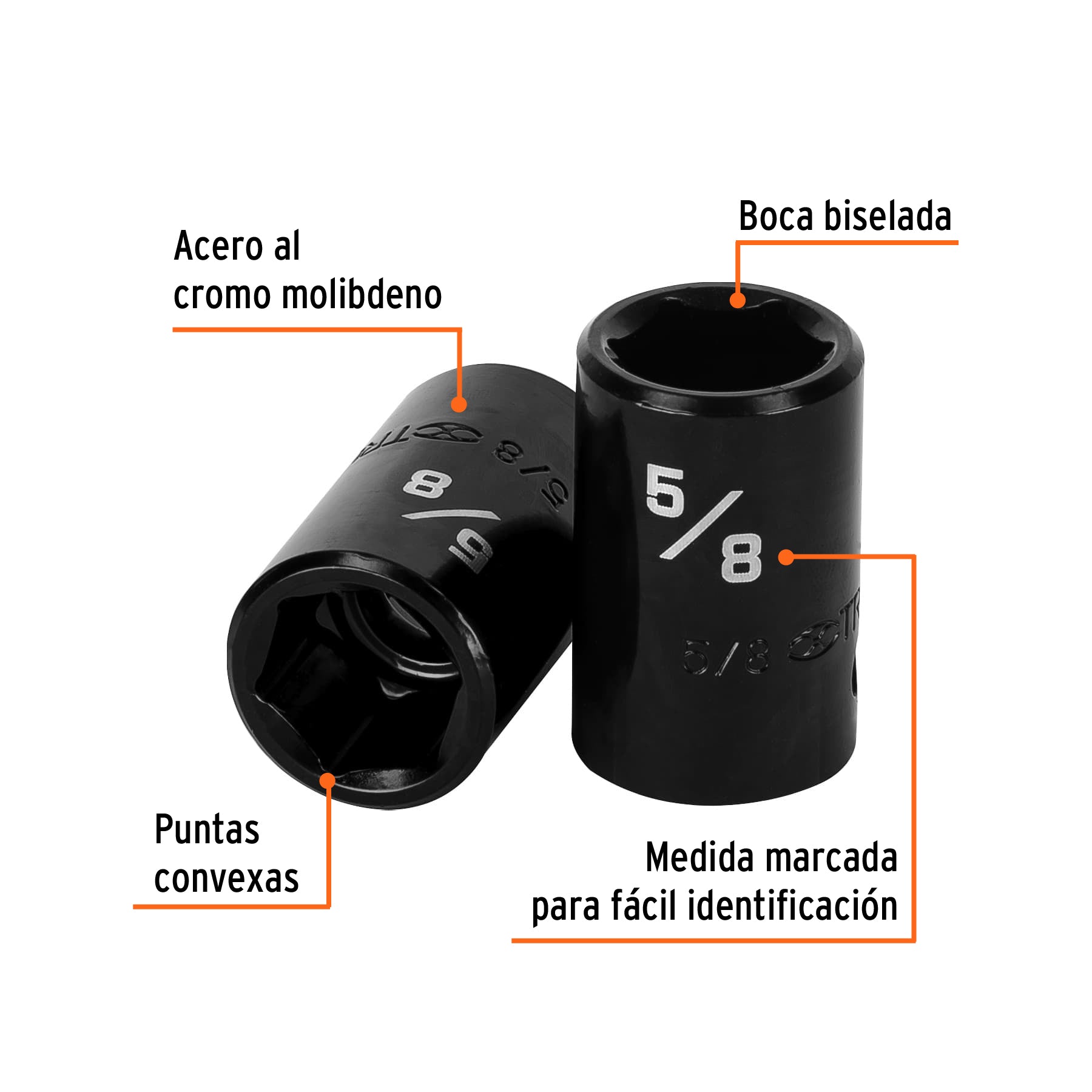 Dado de impacto de 5/8", 6 puntas cuadro 1/2", TRUPER