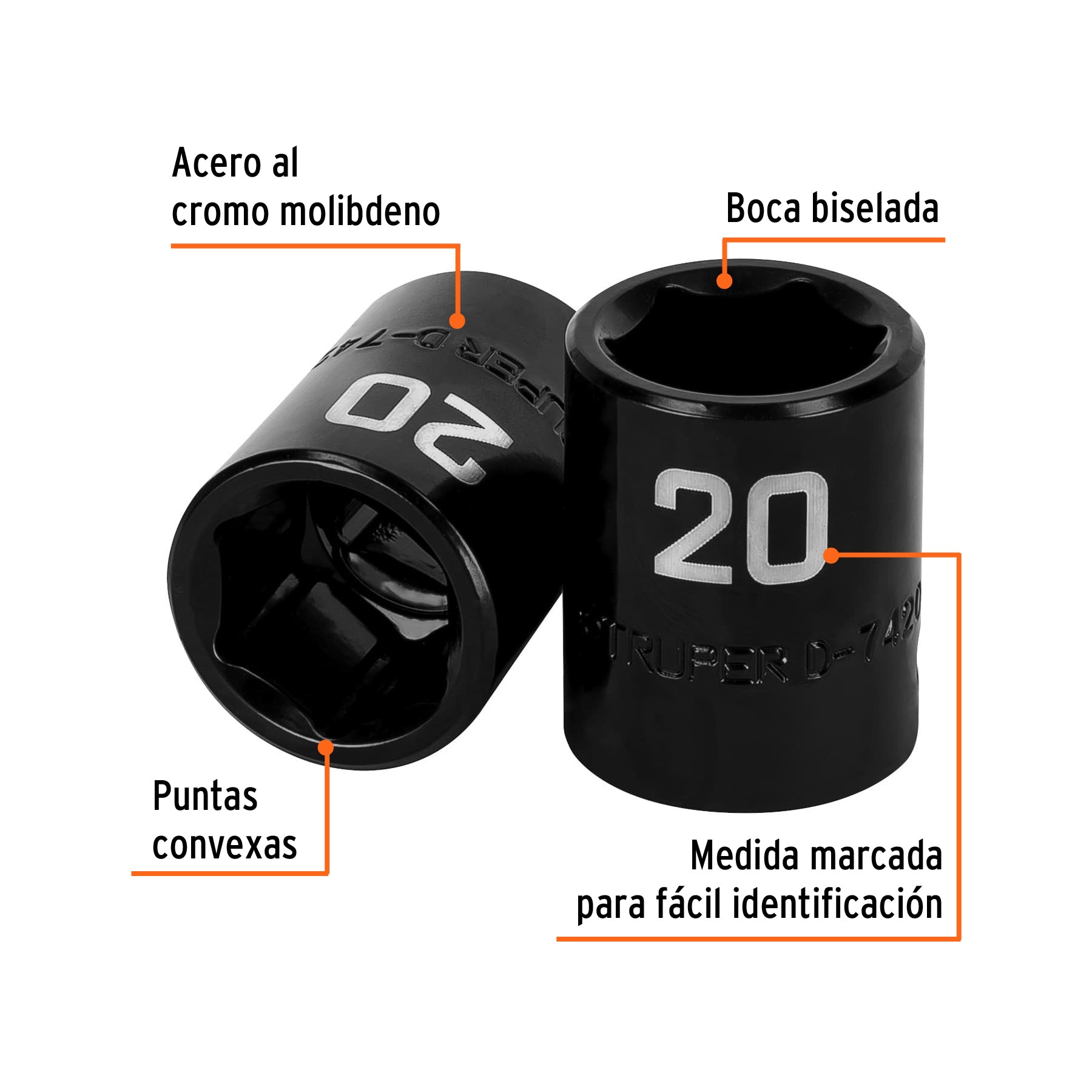 Dado cuadro 1/2" de impacto 6 puntas de 20 mm, TRUPER