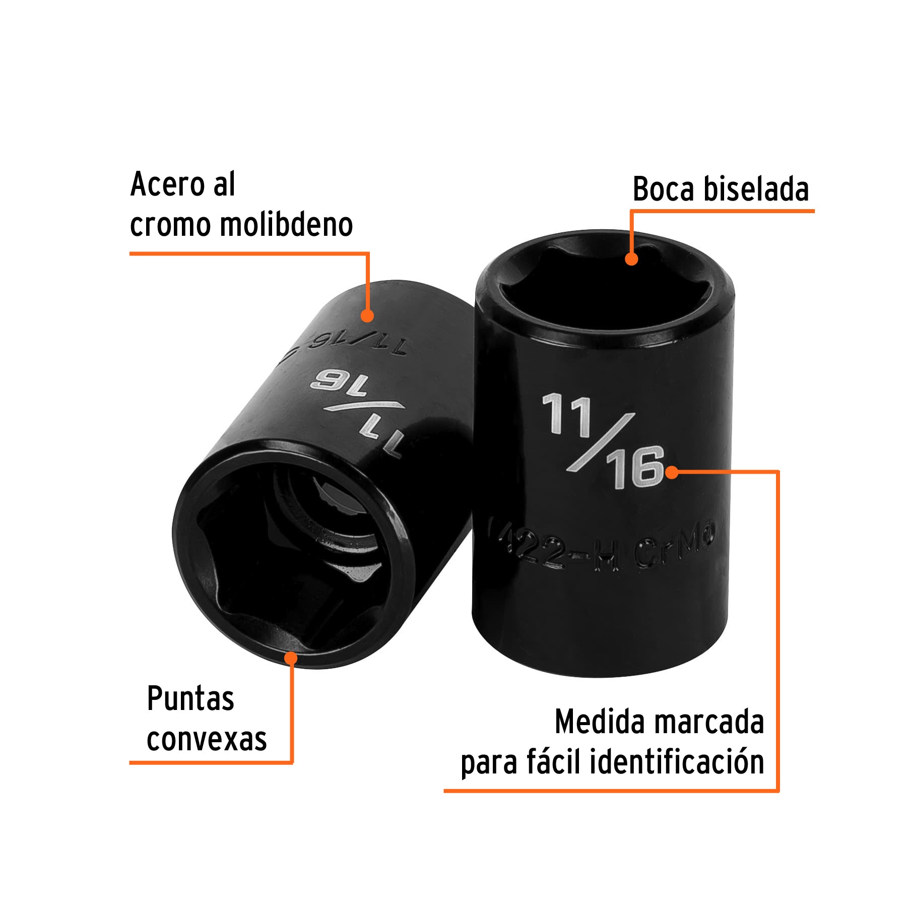 Dado de impacto de 11/16", 6 puntas, cuadro 1/2", TRUPER