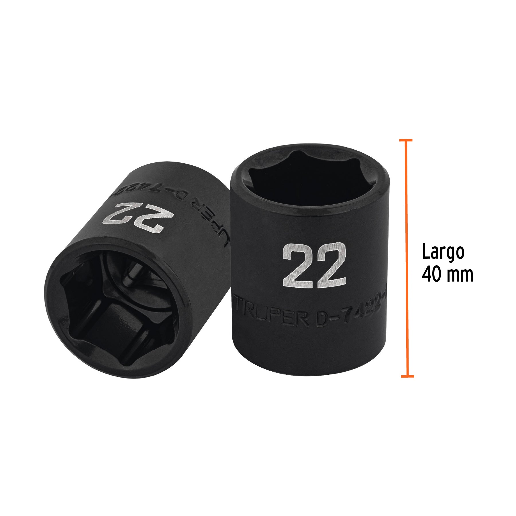 Dado de impacto de 22 mm, 6 puntas, cuadro 1/2", TRUPER