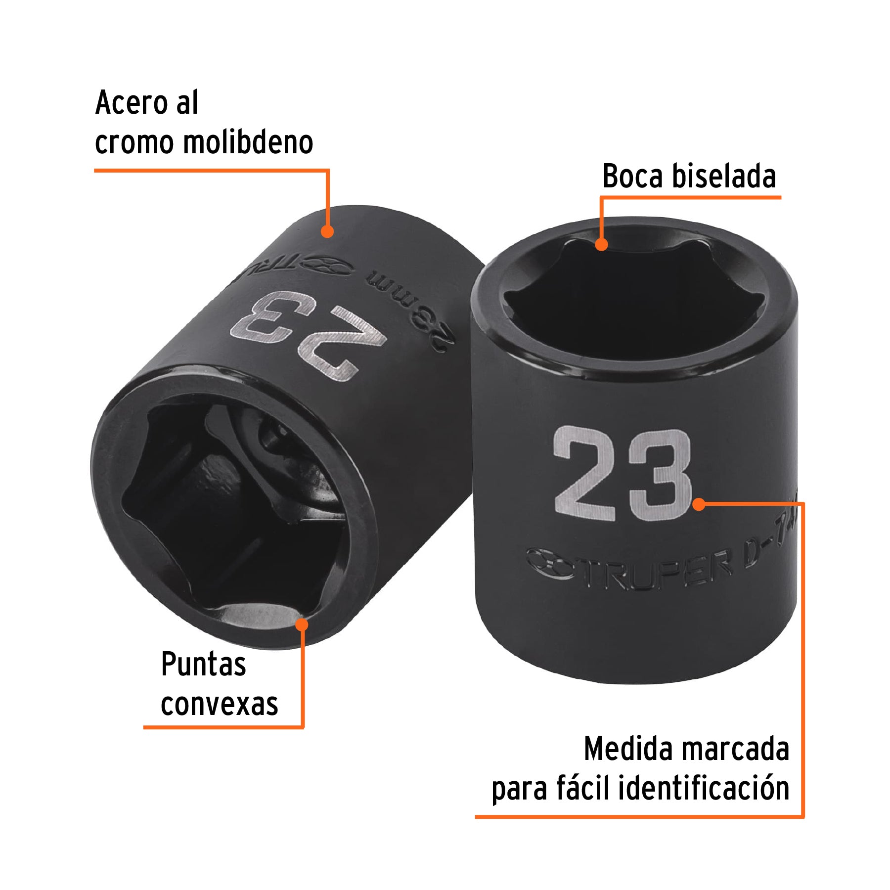 Dado de impacto de 23 mm, 6 puntas, cuadro 1/2", TRUPER
