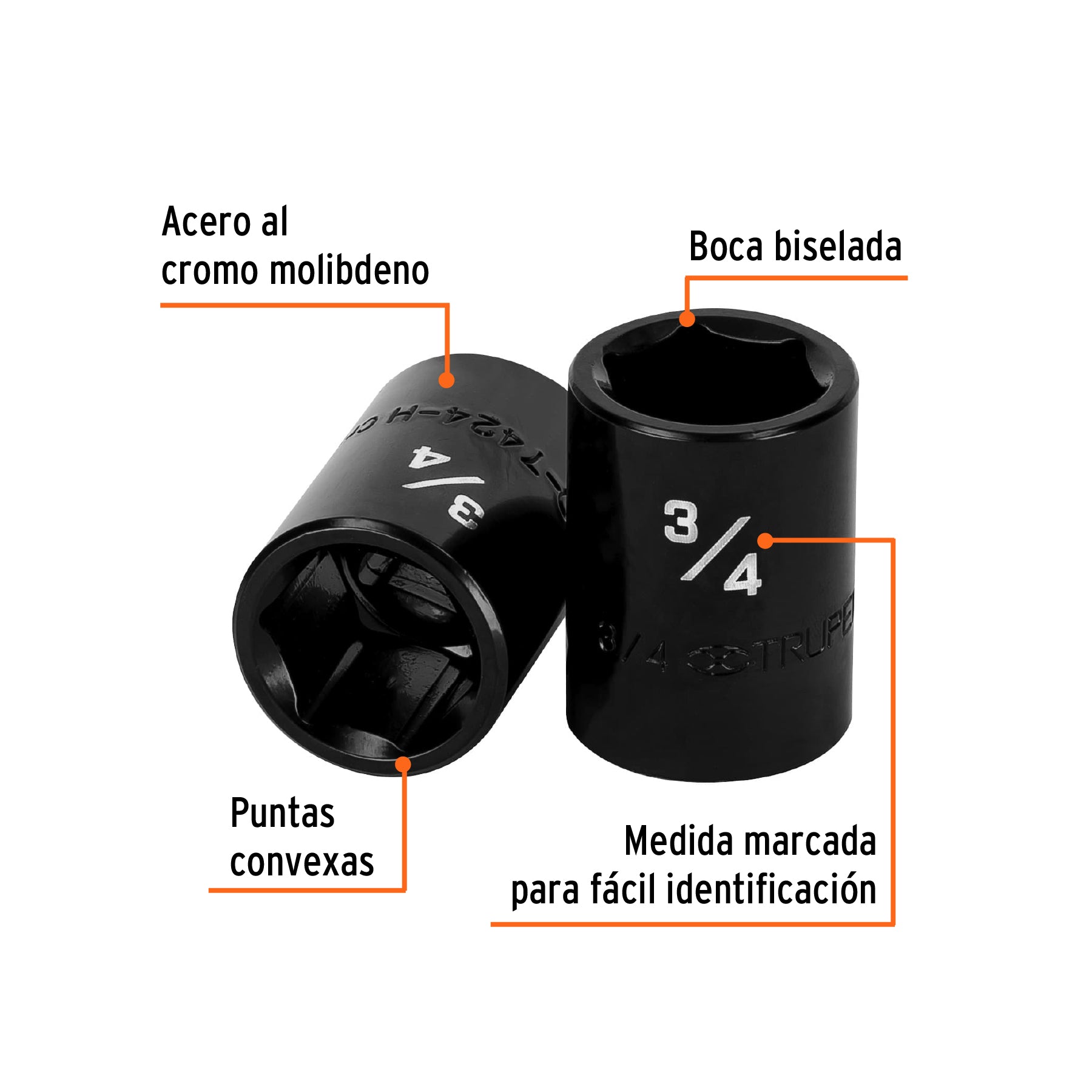 Dado de impacto de 3/4", 6 puntas, cuadro 1/2", TRUPER
