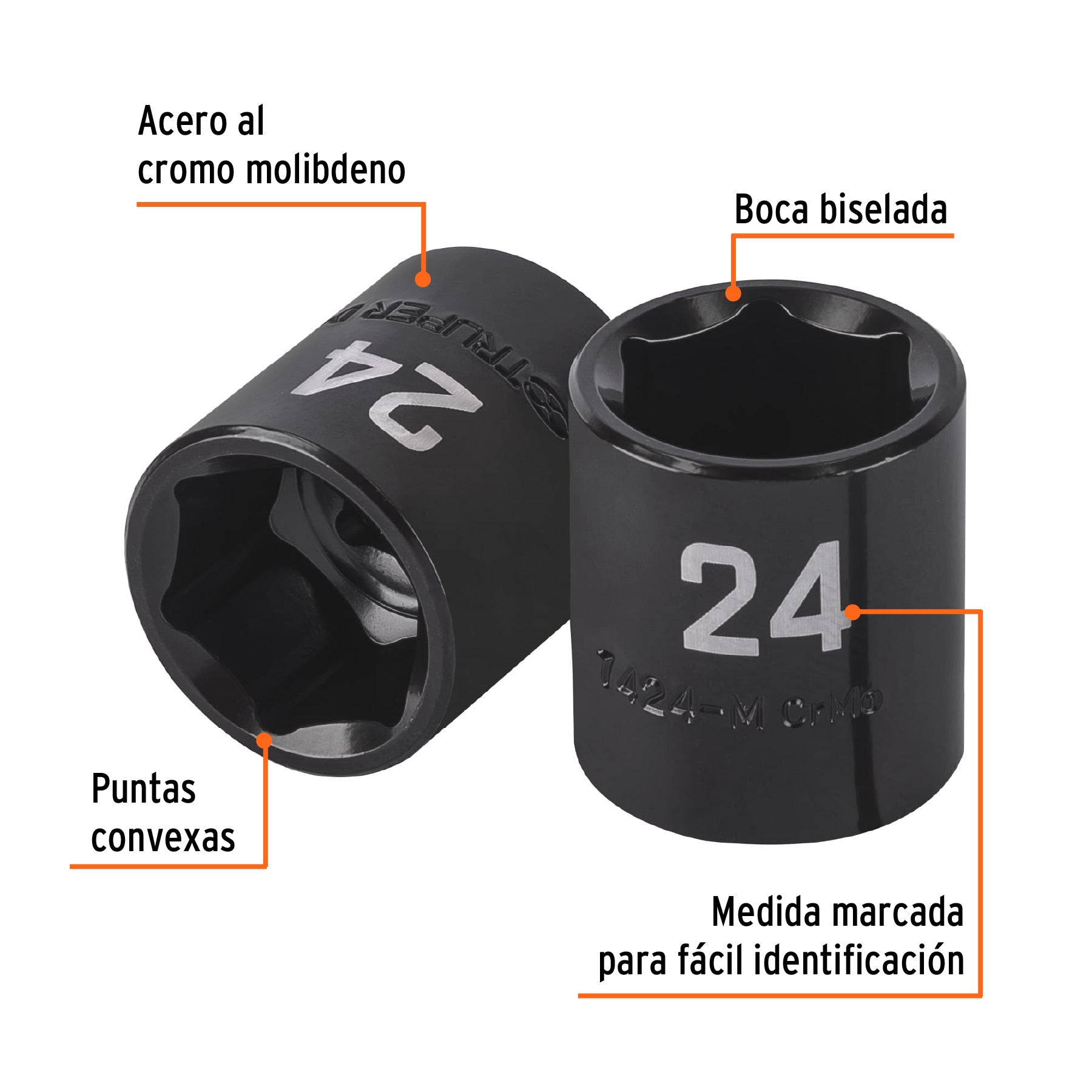 Dado de impacto de 24 mm, 6 puntas, cuadro 1/2", TRUPER