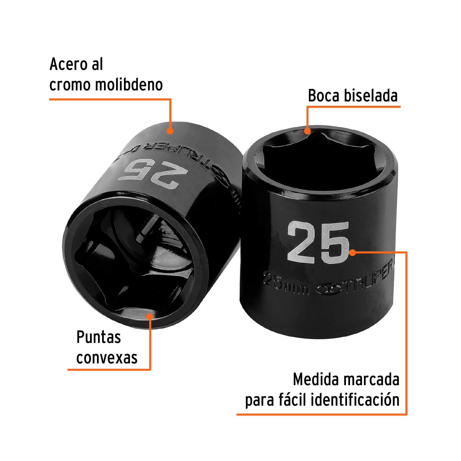 Dado de impacto de 25 mm, 6 puntas, cuadro 1/2", TRUPER