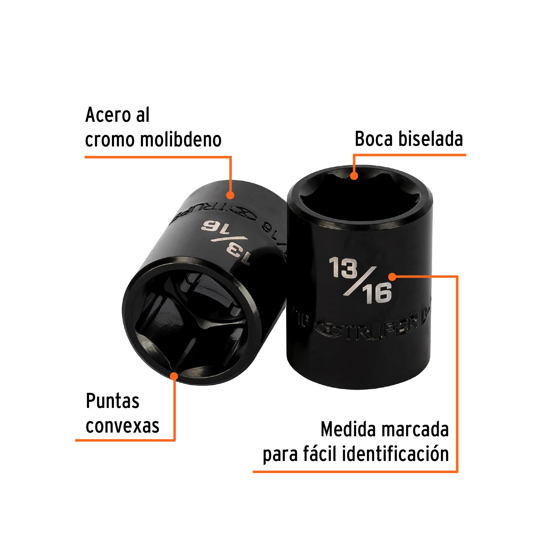 Dado de impacto de 13/16", 6 puntas, cuadro 1/2", TRUPER