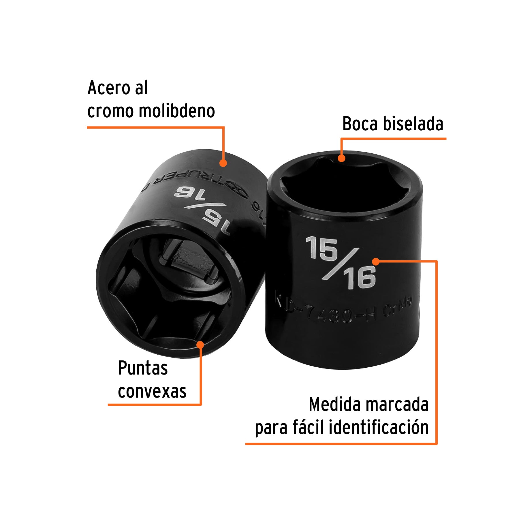 Dado de impacto de 15/16", 6 puntas, cuadro 1/2", TRUPER