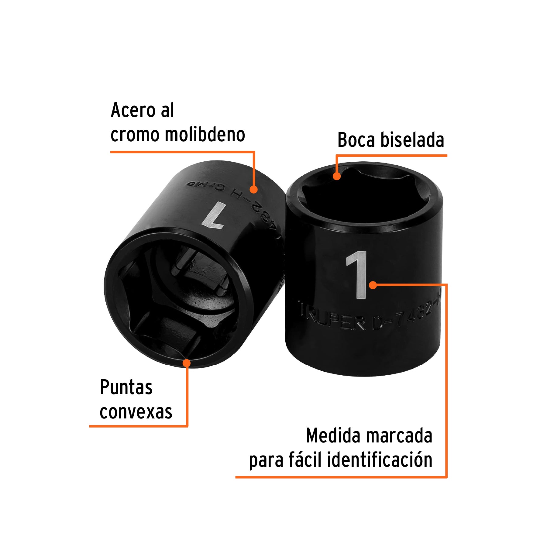 Dado de impacto de 1", 6 puntas, cuadro 1/2", TRUPER
