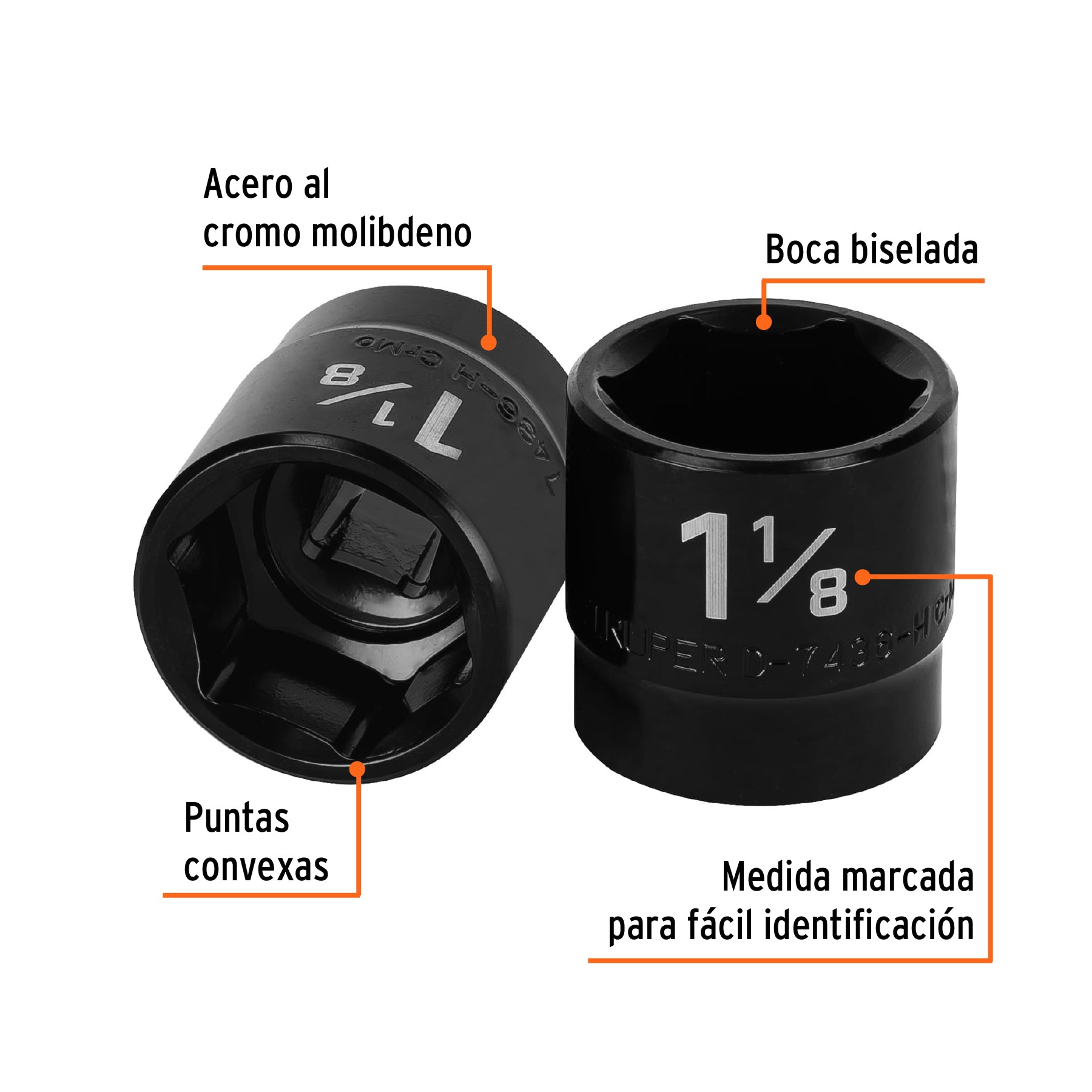Dado de impacto de 1-1/8", 6 puntas, cuadro 1/2", TRUPER