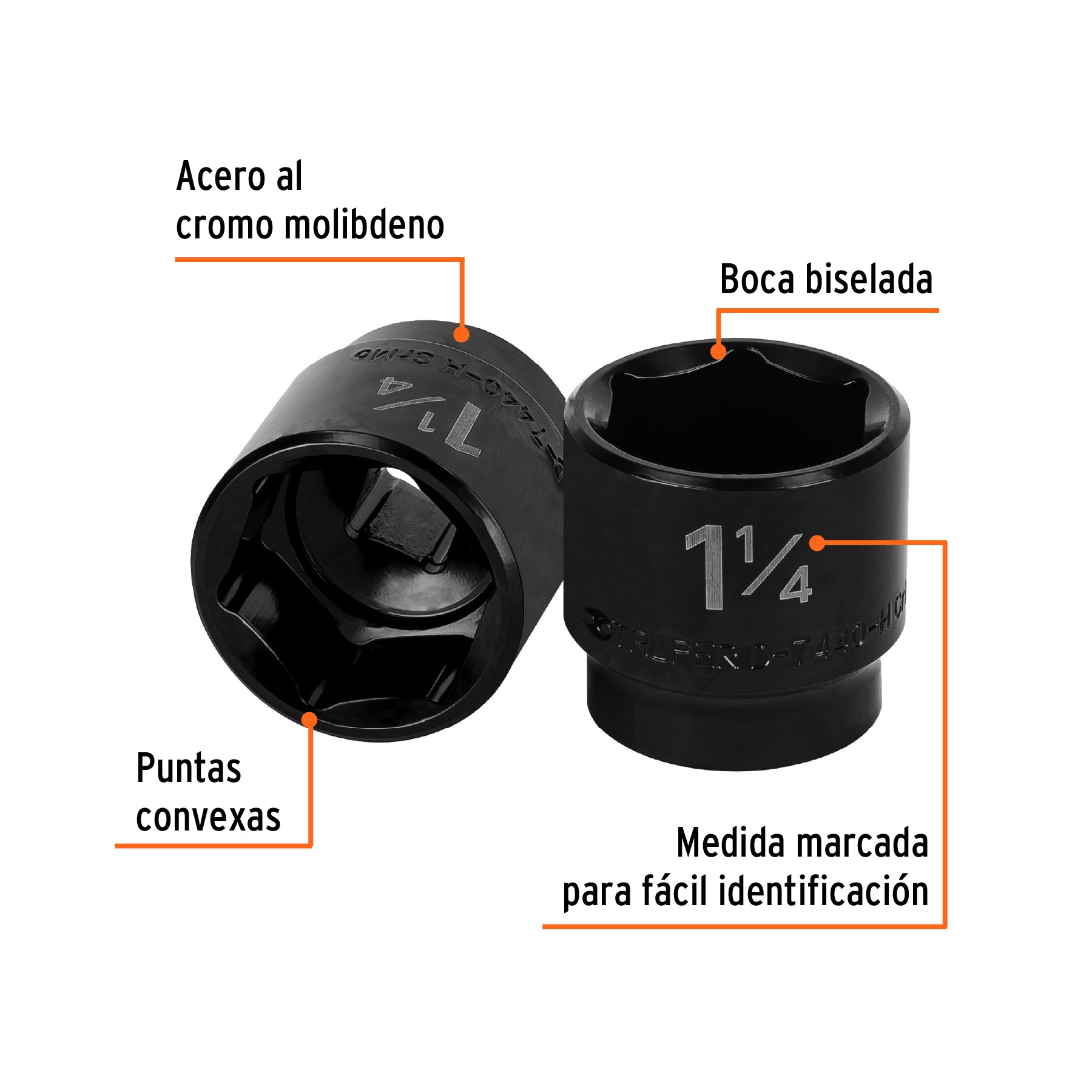 Dado de impacto de 1-1/4", 6 puntas, cuadro 1/2", TRUPER