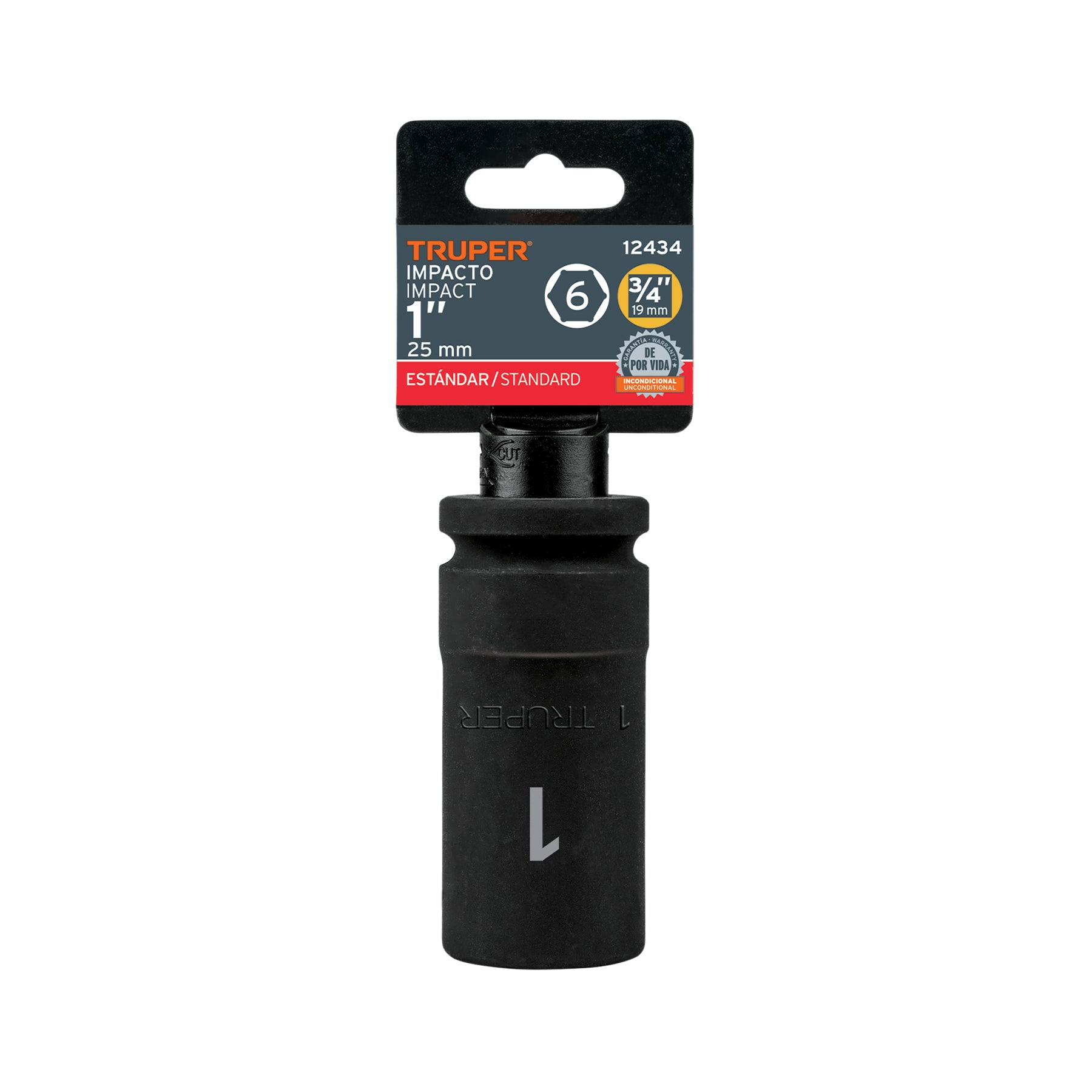 Dado largo de impacto de 1", 6 puntas, cuadro 3/4", TRUPER