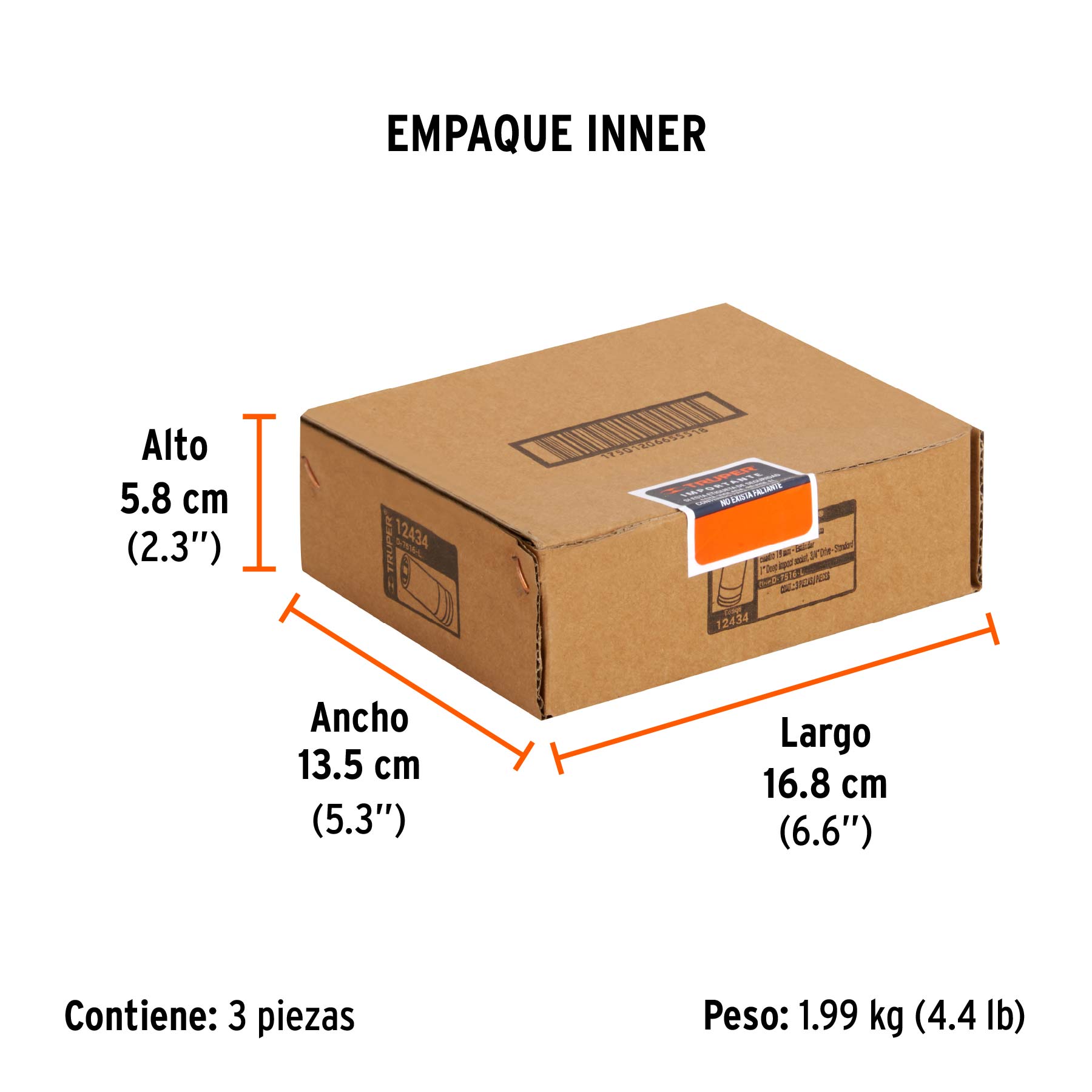 Dado largo de impacto de 1", 6 puntas, cuadro 3/4", TRUPER - Empaque