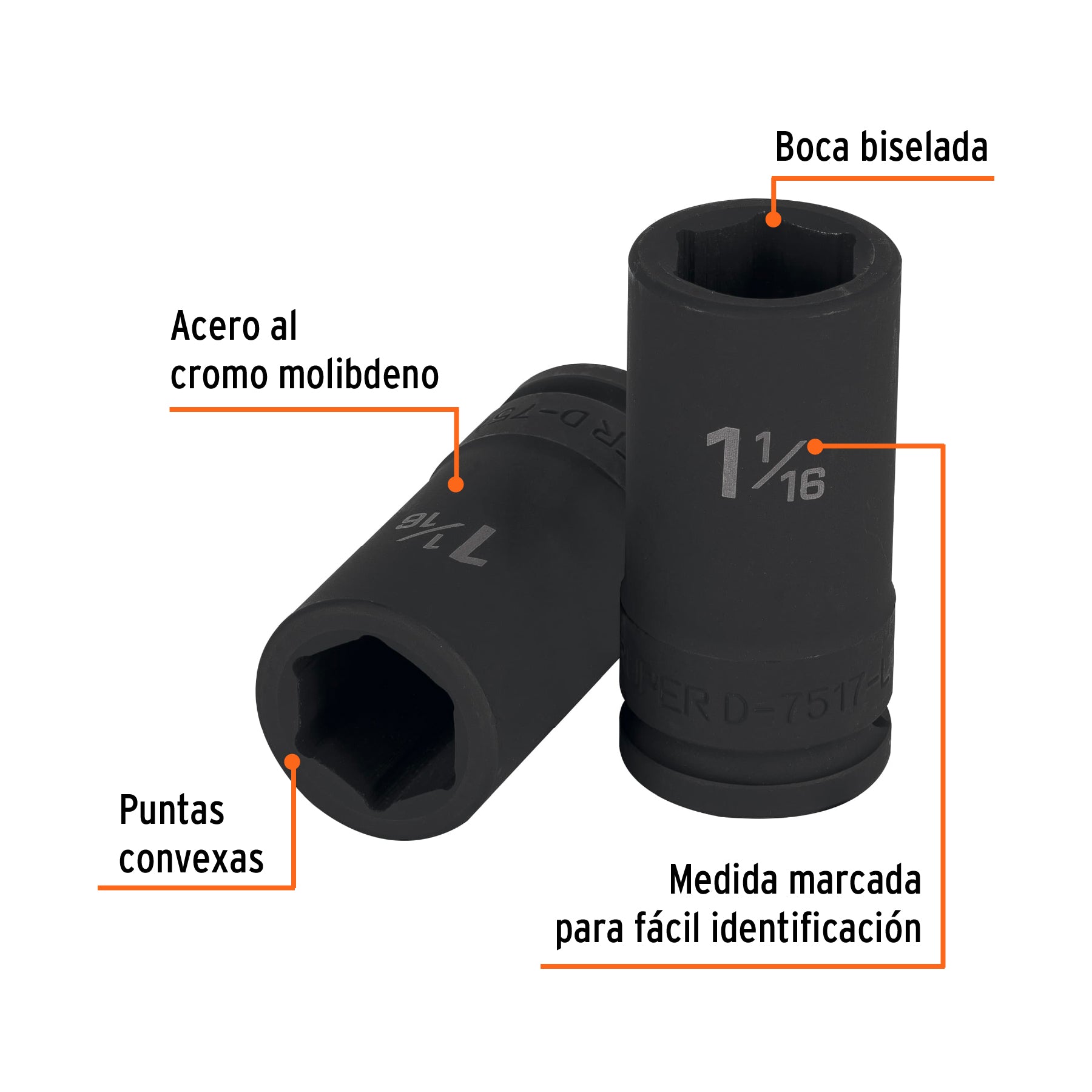 Dado largo de impacto de 1-1/16", 6 puntas, cuadro 3/4"
