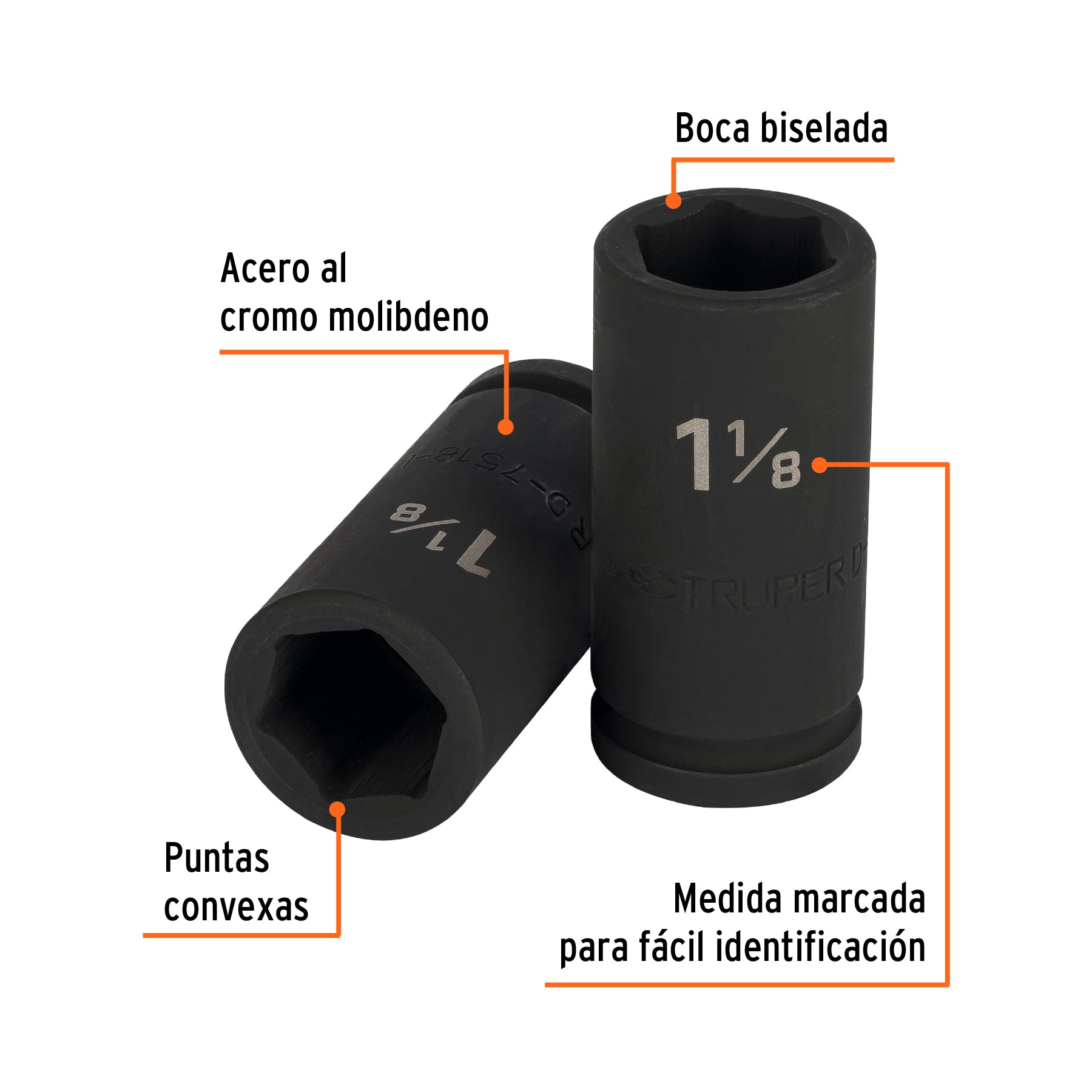 Dado largo de impacto de 1-1/8", 6 puntas, cuadro 3/4"