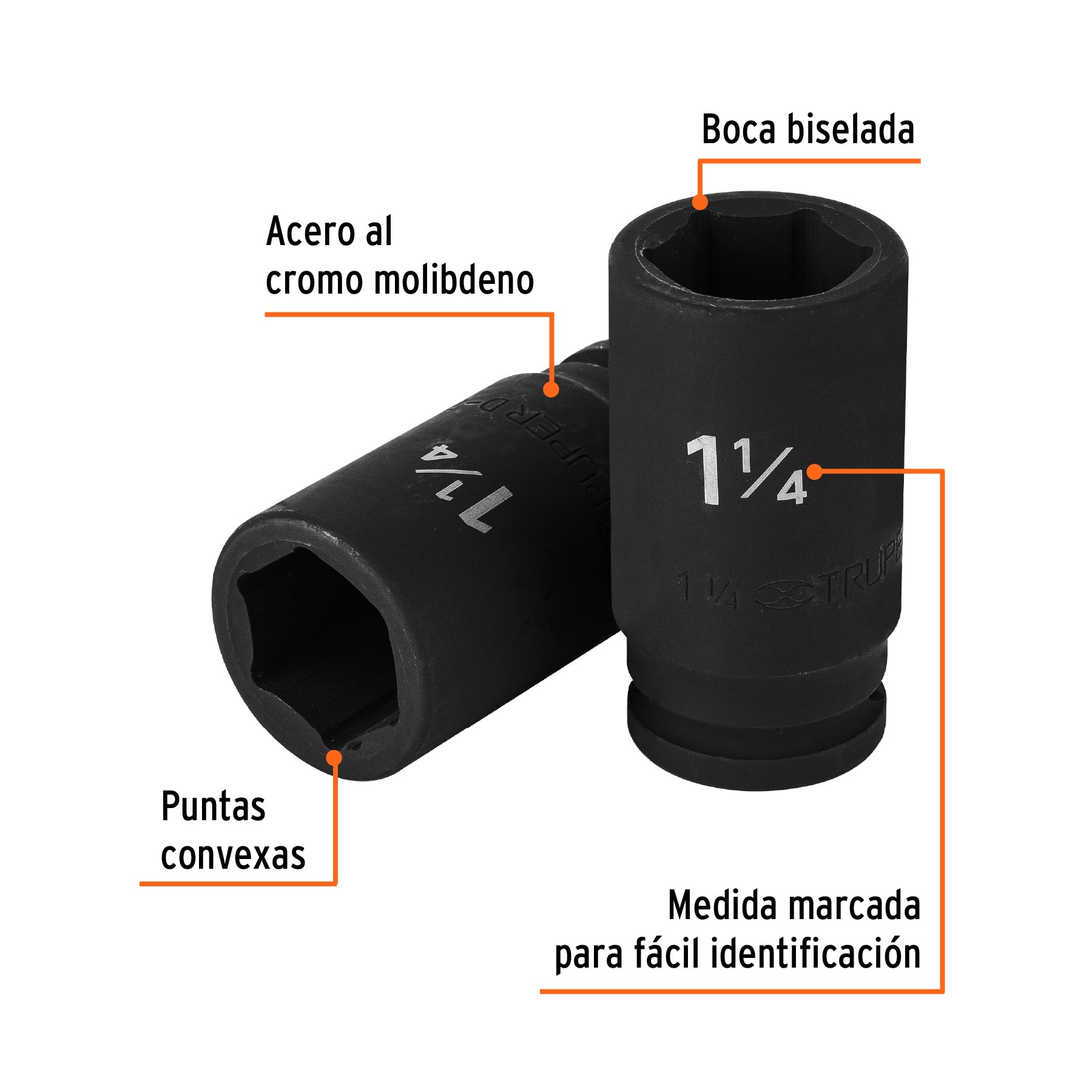 Dado largo de impacto de 1-1/4", 6 puntas, cuadro 3/4"