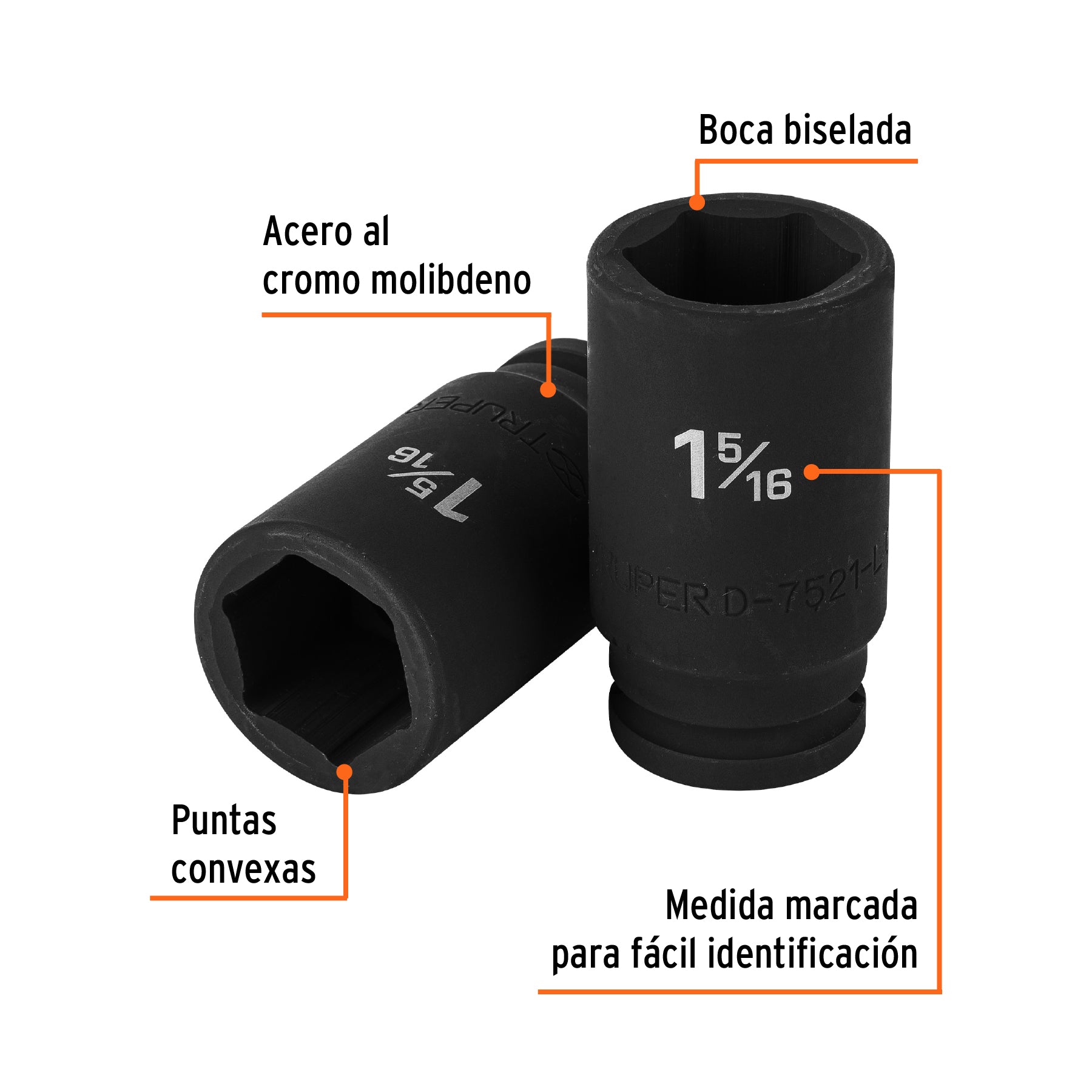 Dado largo de impacto de 1-5/16", 6 puntas, cuadro 3/4"