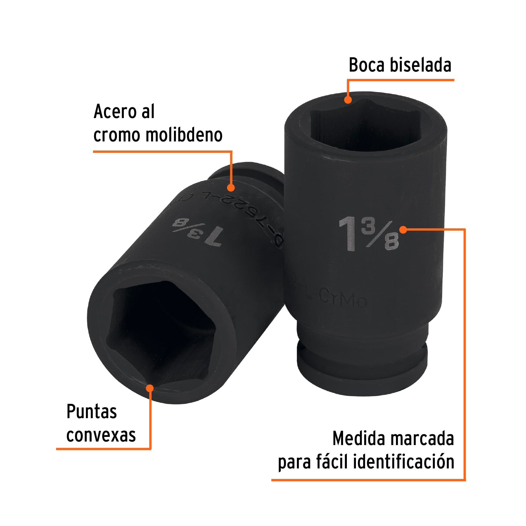 Dado largo de impacto de 1-3/8", 6 puntas, cuadro 3/4"