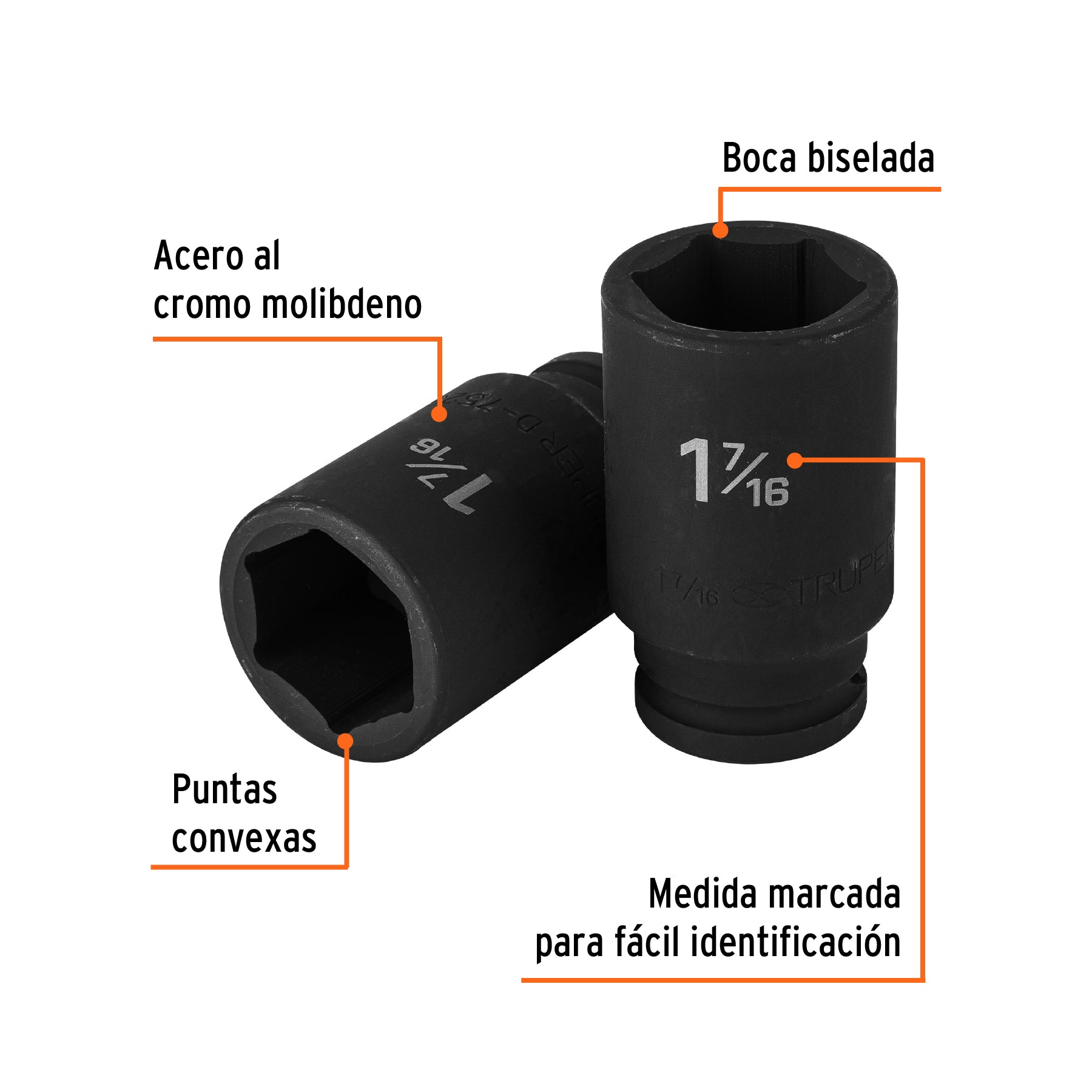 Dado largo de impacto de 1-7/16", 6 puntas, cuadro 3/4"